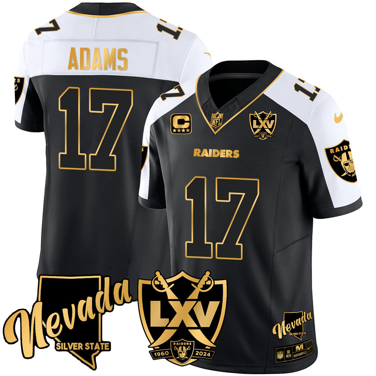 Men's Davante Adams Las Vegas Raiders 2024 Gold Vapor Limited Black Alternate Jersey - 65th Anniversary - All Stitched
