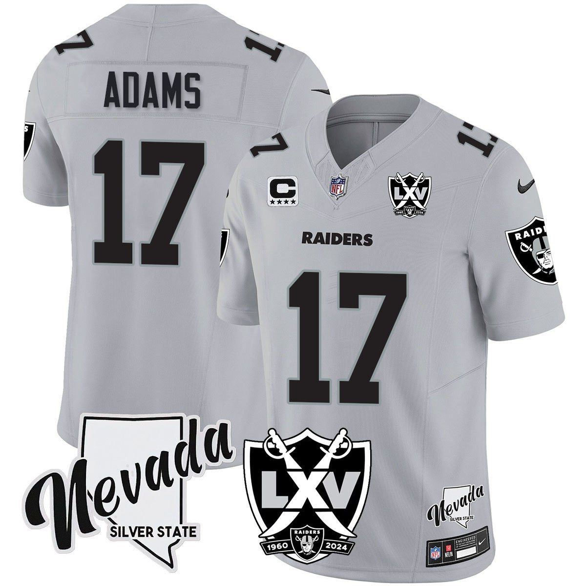 Men's Davante Adams Las Vegas Raiders 2024 Vapor Limited Silver Jersey - 65th Anniversary - All Stitched