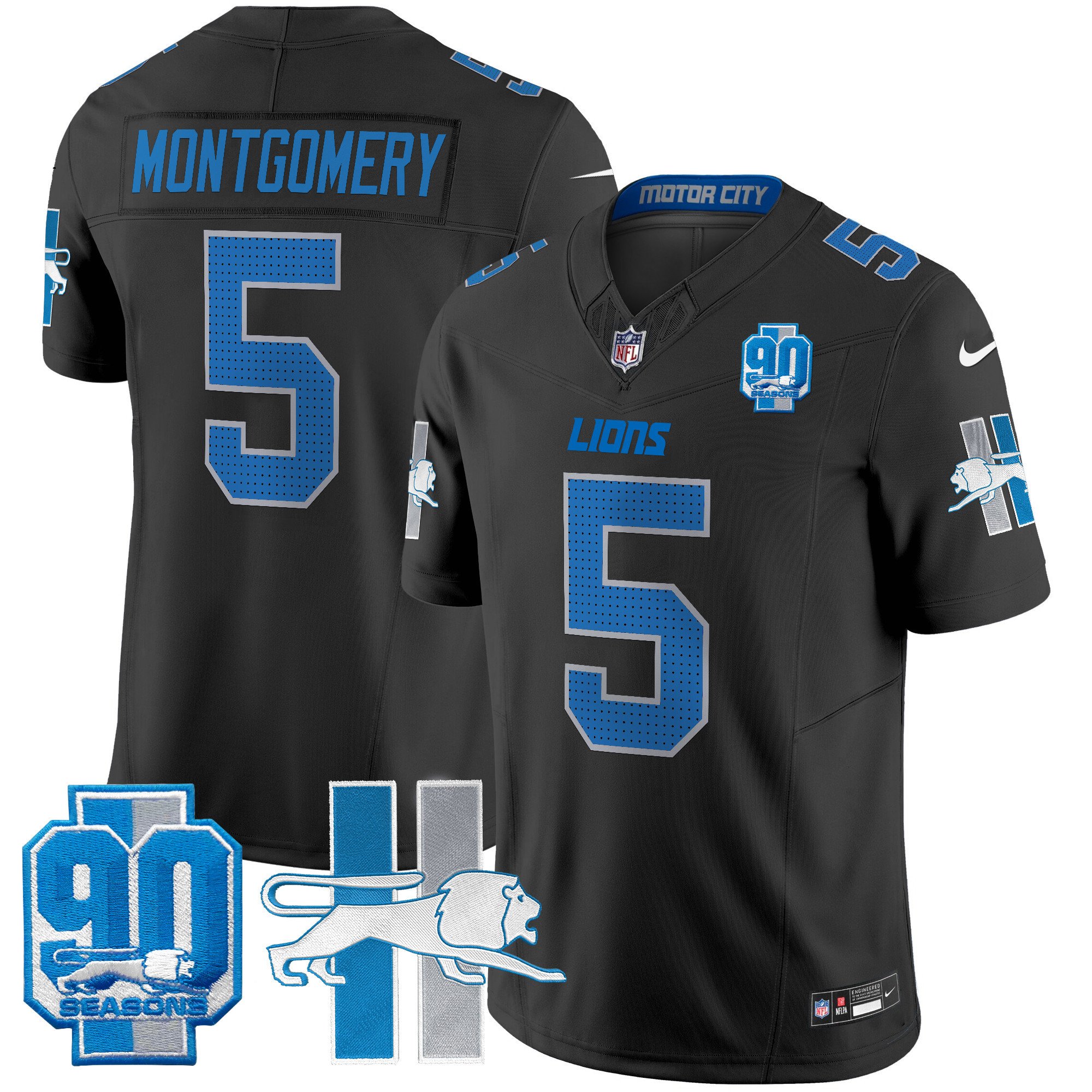 Men's David Montgomery Detroit Lions 1946 Throwback Vapor Limited Black Jersey - All Stitched