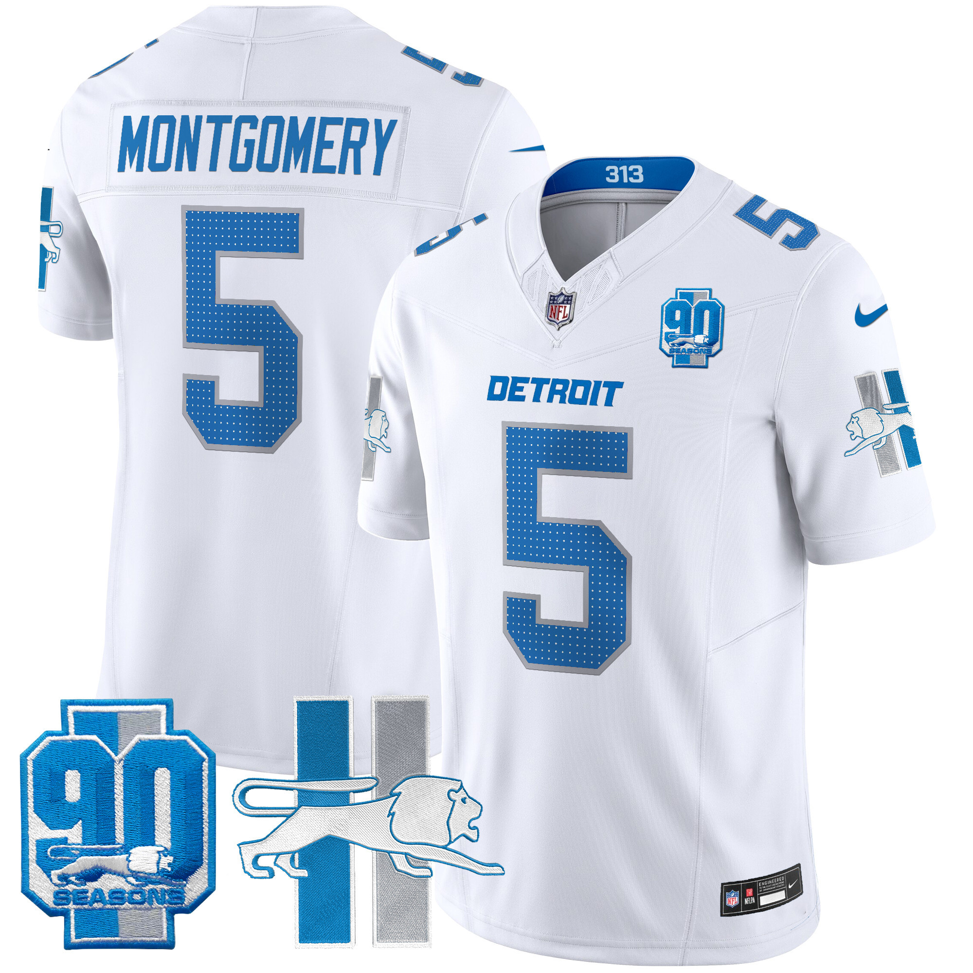 Men's David Montgomery Detroit Lions 1946 Throwback Vapor Limited White Jersey - All Stitched