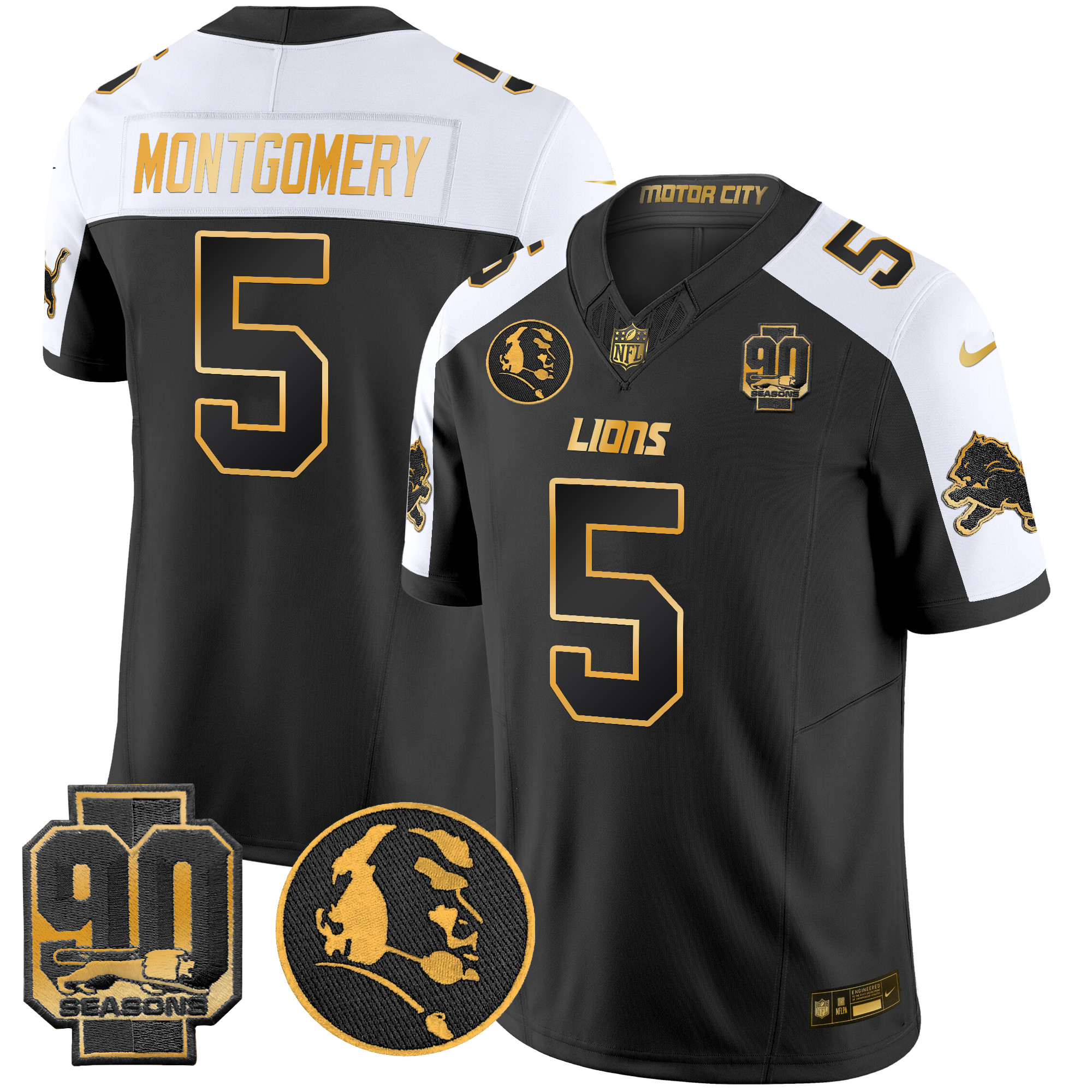 Men's David Montgomery Detroit Lions 2024 90th & John Madden Patch Gold Vapor Limited Alternate Jersey - All Stitched