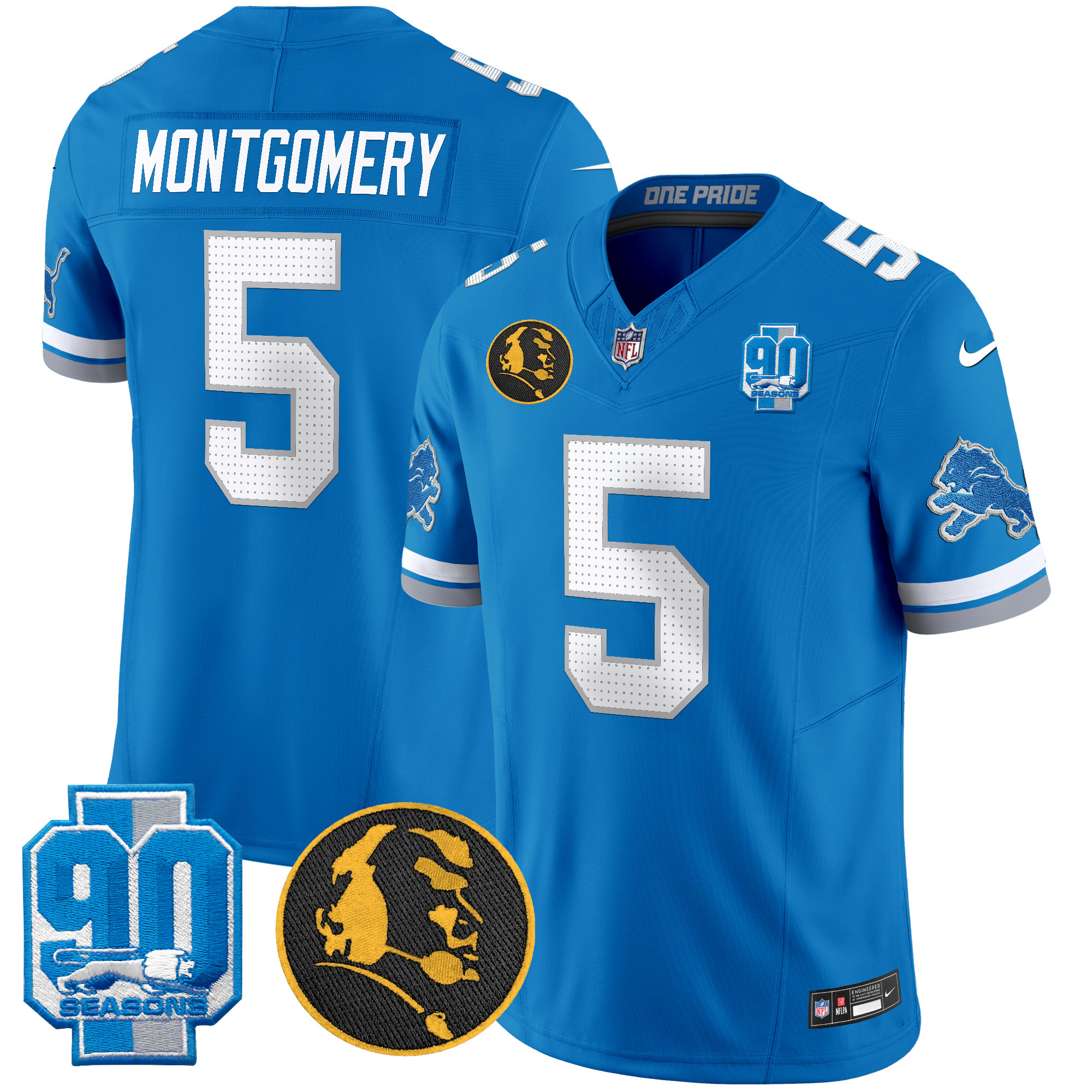 Men's David Montgomery Detroit Lions 2024 90th & John Madden Patch Vapor Limited Blue Jersey - All Stitched