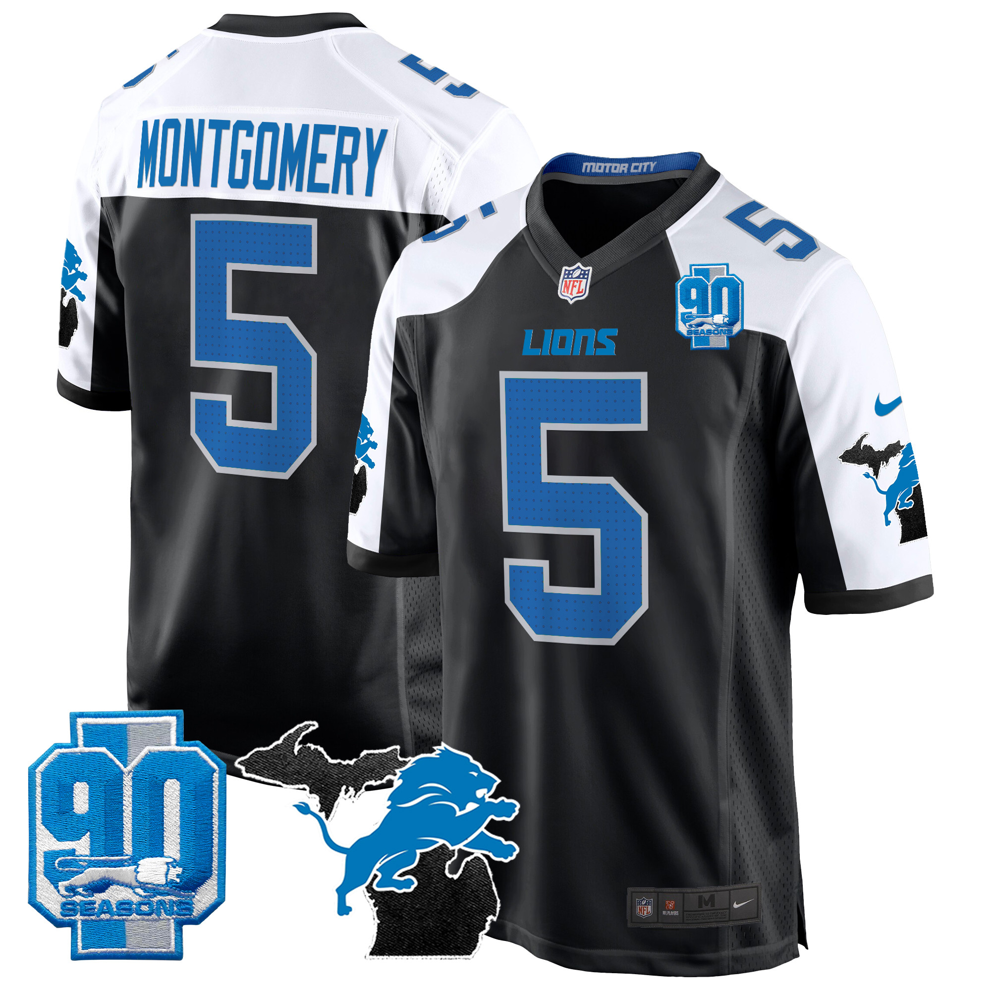 Men's David Montgomery Detroit Lions 2024 Michigan & 90th Year Patch Game Alternate Jersey - All Stitched