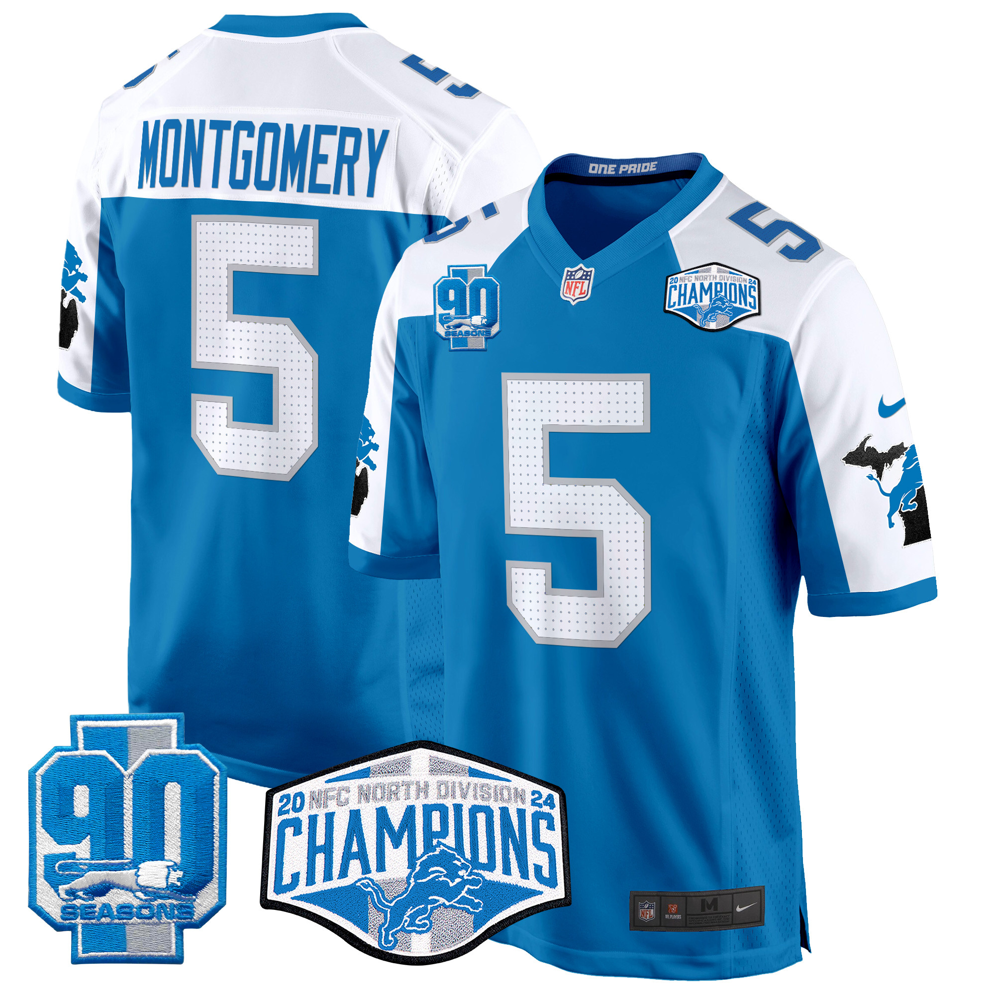 Men's David Montgomery Detroit Lions 2024 NFC North Division Champions Patch Game Blue Alternate Jersey - All Stitched