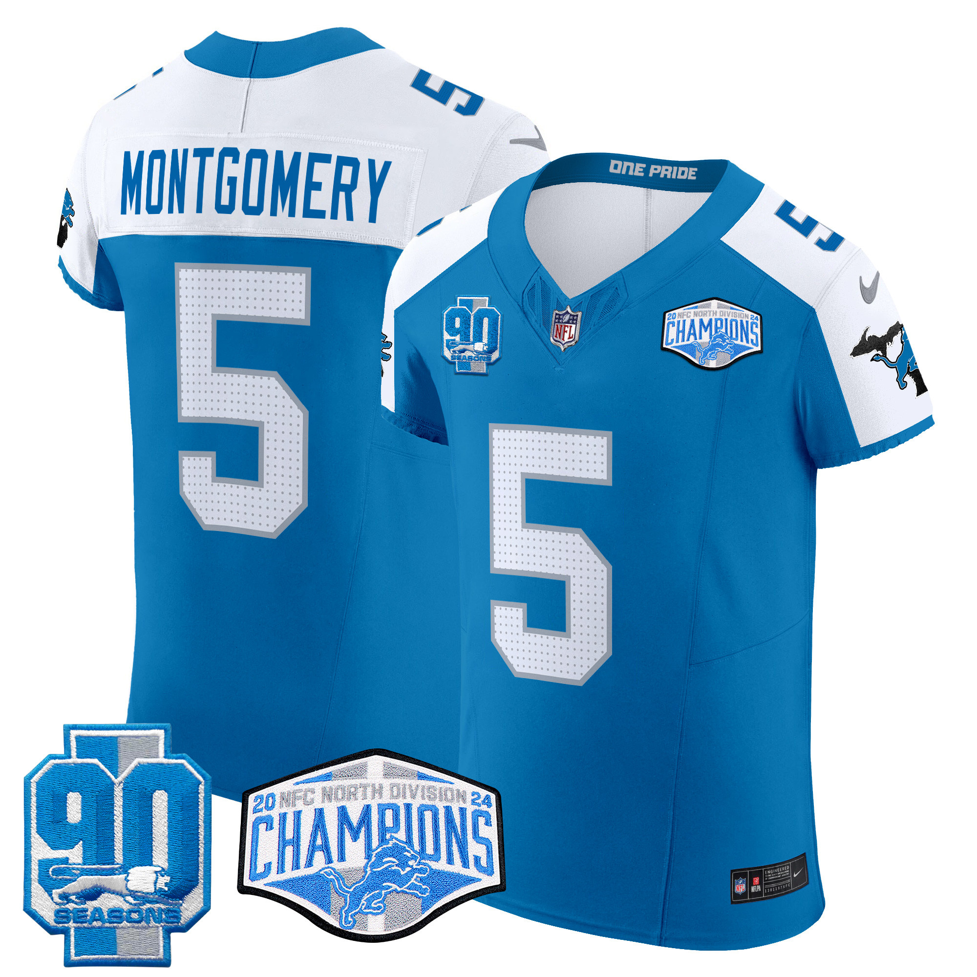 Men's David Montgomery Detroit Lions 2024 NFC North Division Champions Patch Vapor Elite Blue Alternate Jersey - All Stitched