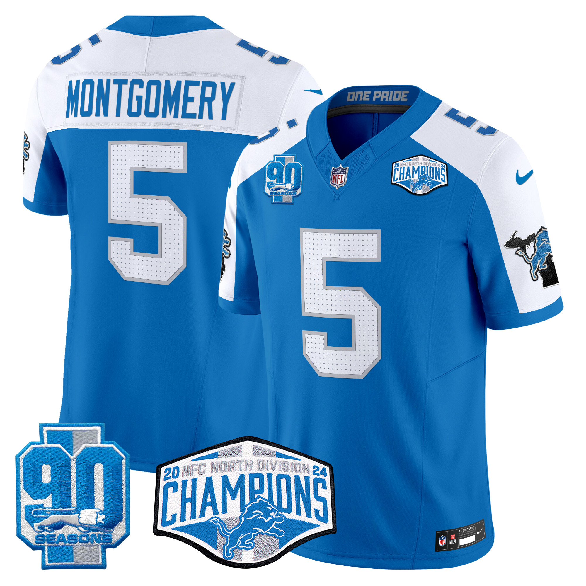 Men's David Montgomery Detroit Lions 2024 NFC North Division Champions Patch Vapor Limited Blue Alternate Jersey - All Stitched