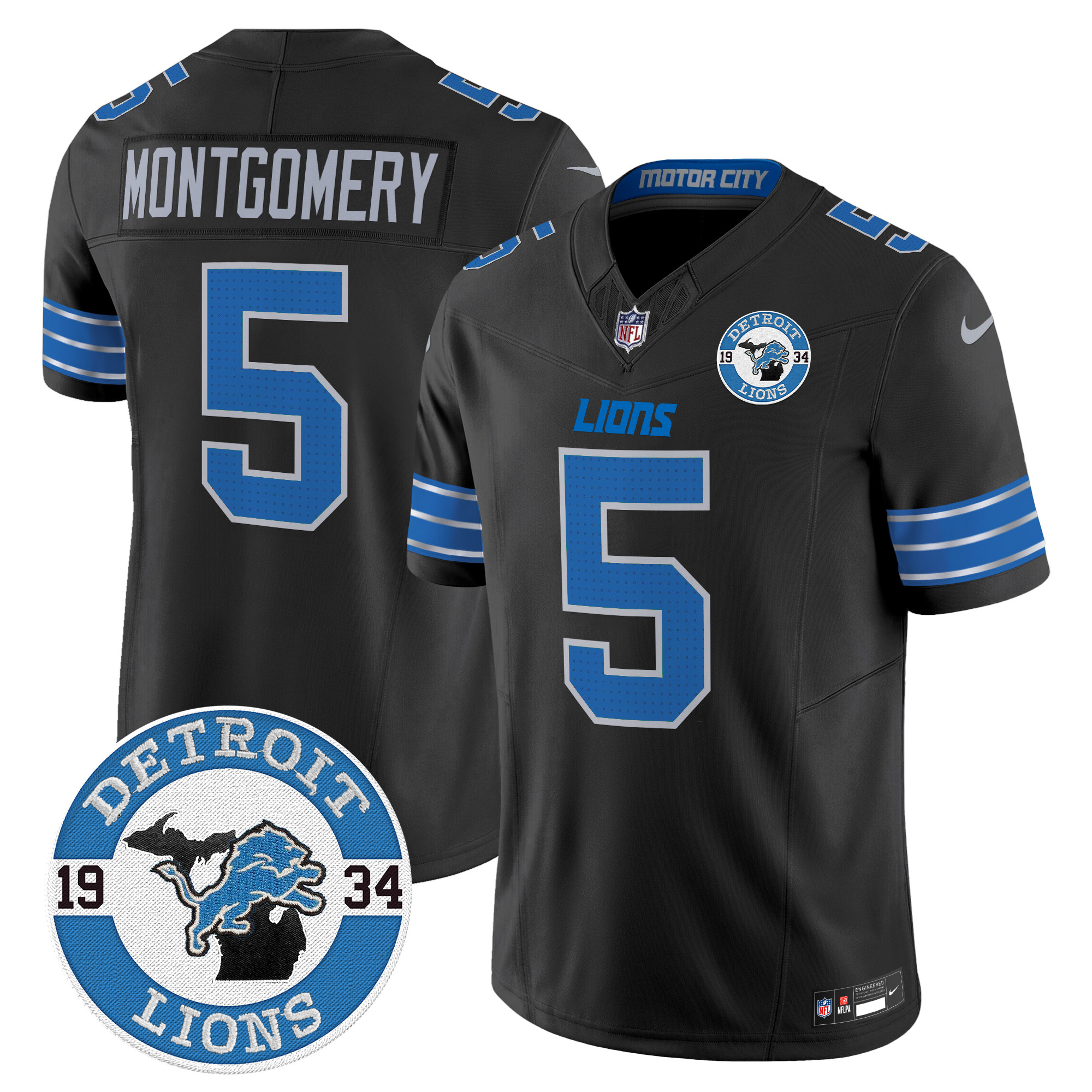 Men's David Montgomery Detroit Lions 2024 Vapor Limited Black Jersey - All Stitched
