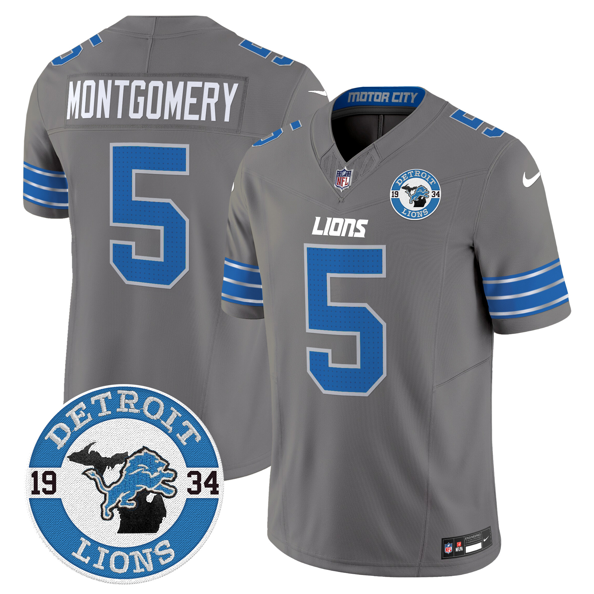 Men's David Montgomery Detroit Lions 2024 Vapor Limited Gray Jersey - All Stitched