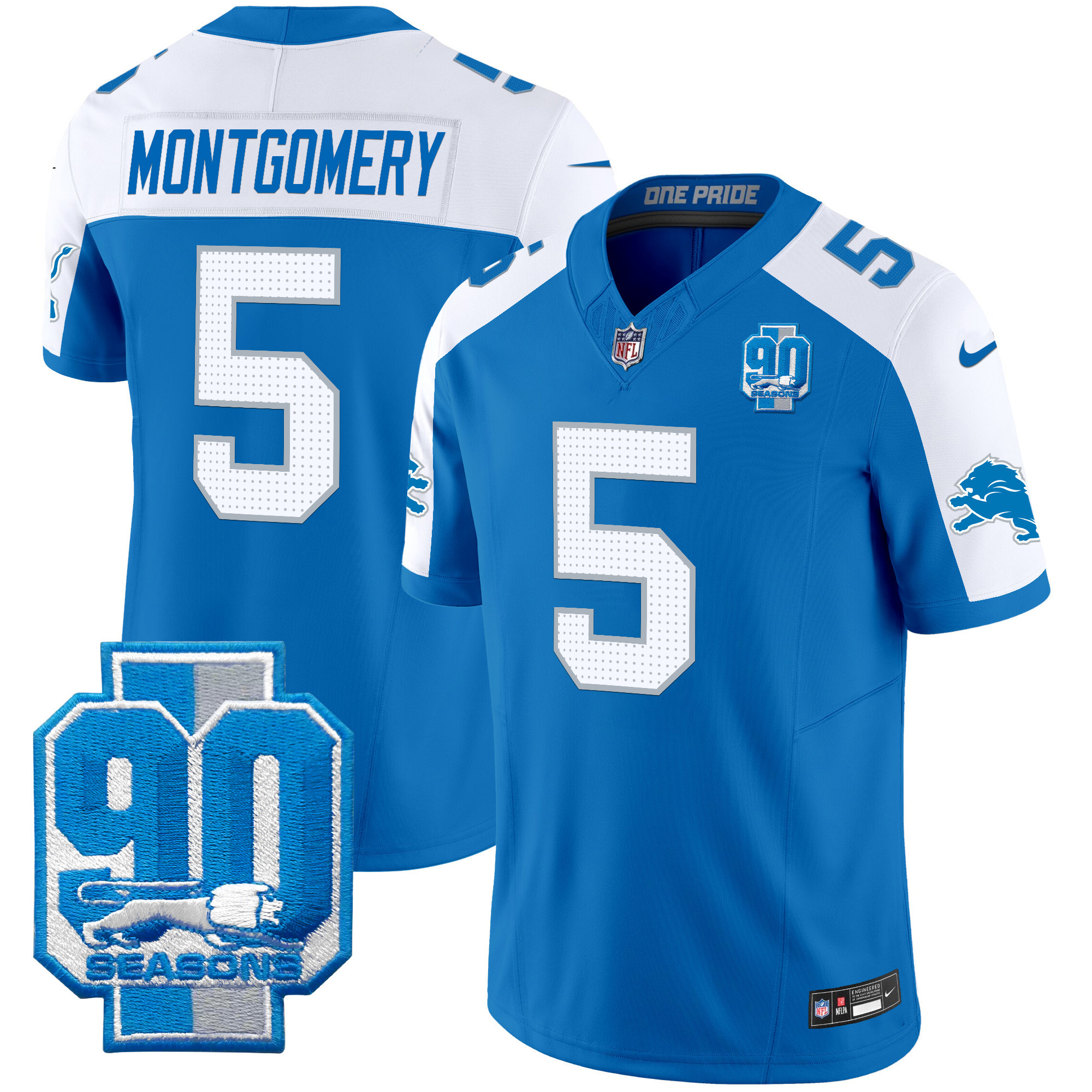 Men's David Montgomery Detroit Lions 90th Year Patch Vapor Limited Blue Alternate Jersey - All Stitched