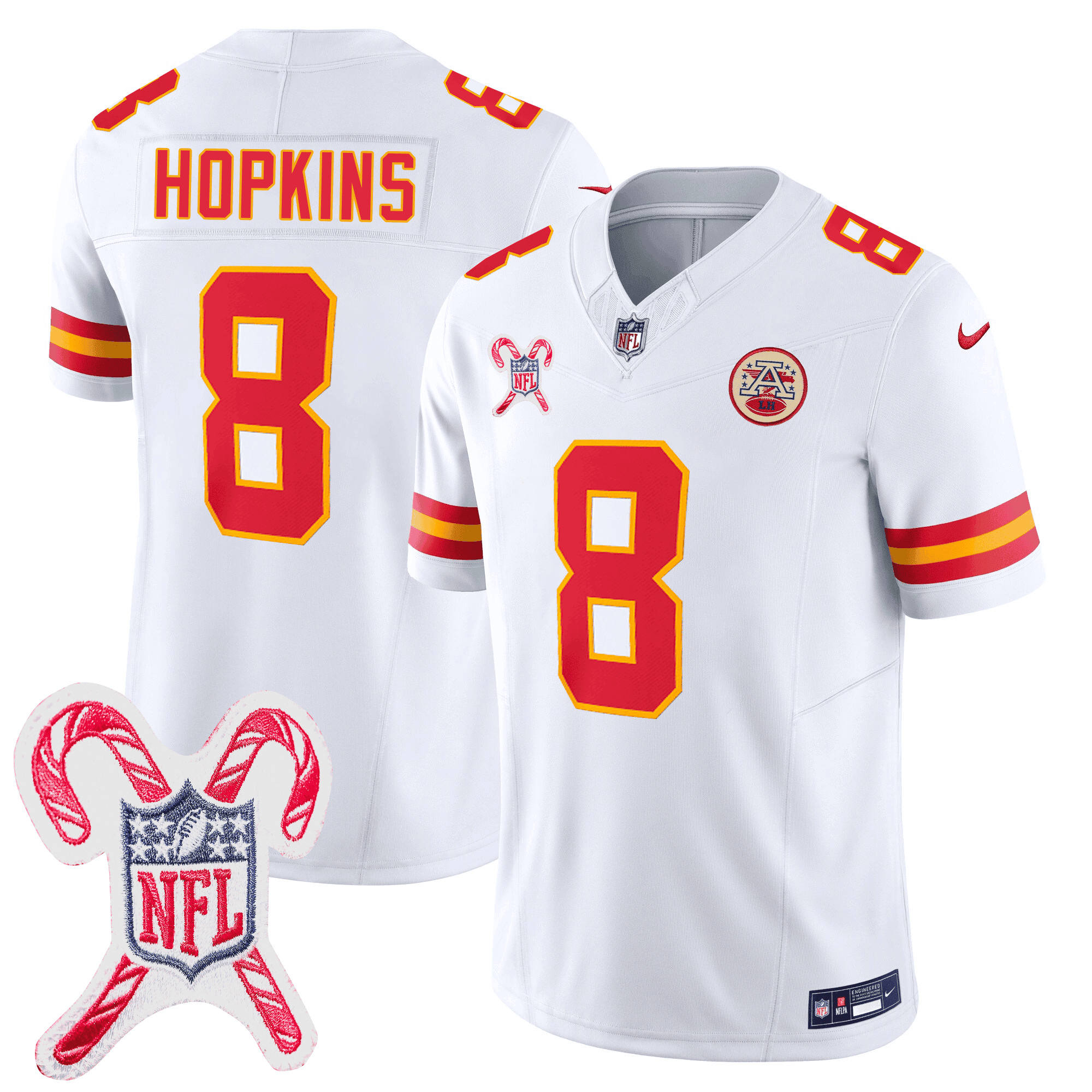 Men's DeAndre Hopkins Kansas City Chiefs Christmas Patch Vapor Limited White Jersey - All Stitched