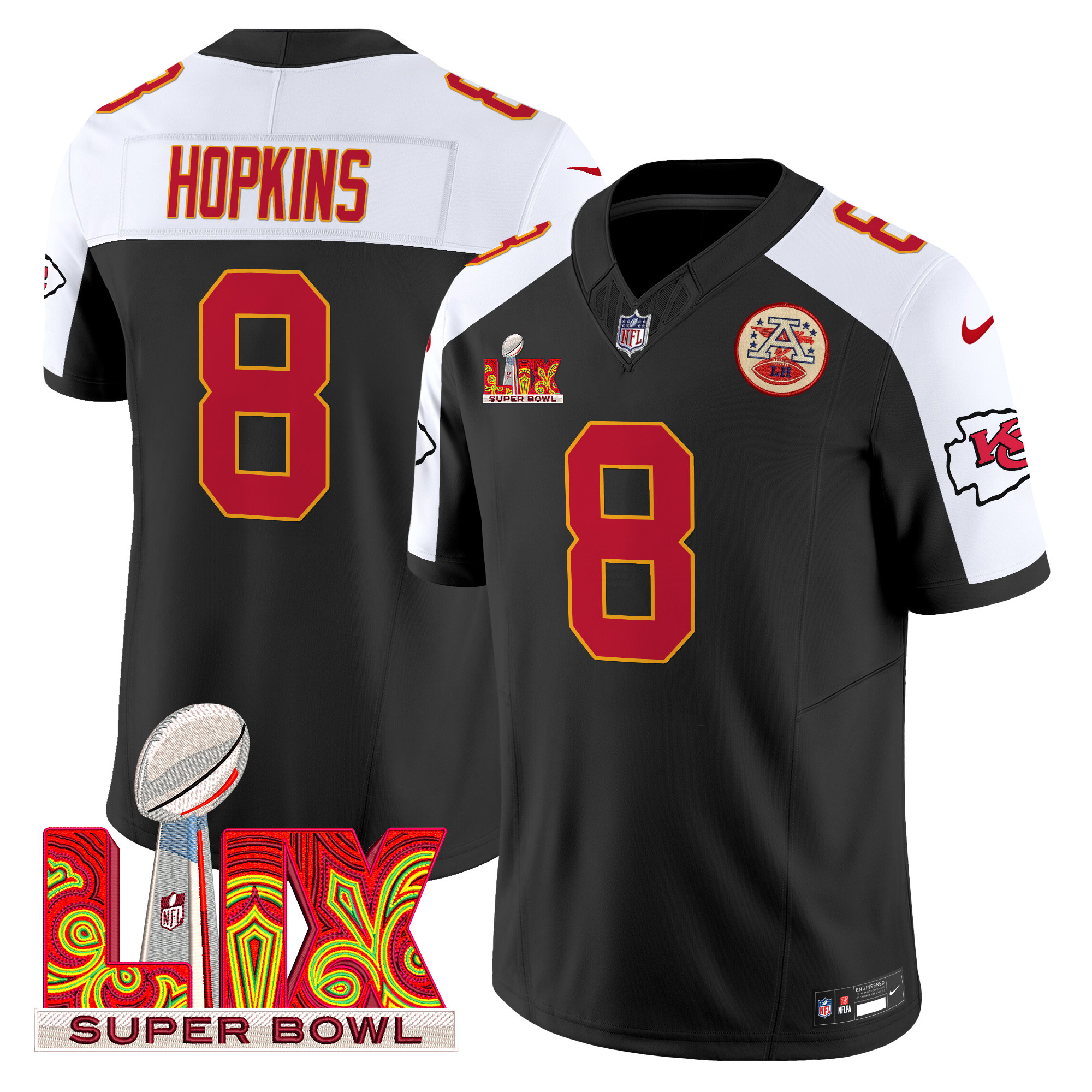 Men's DeAndre Hopkins Kansas City Chiefs Super Bowl LIX Patch Vapor Limited Black Alternate Jersey - All Stitched