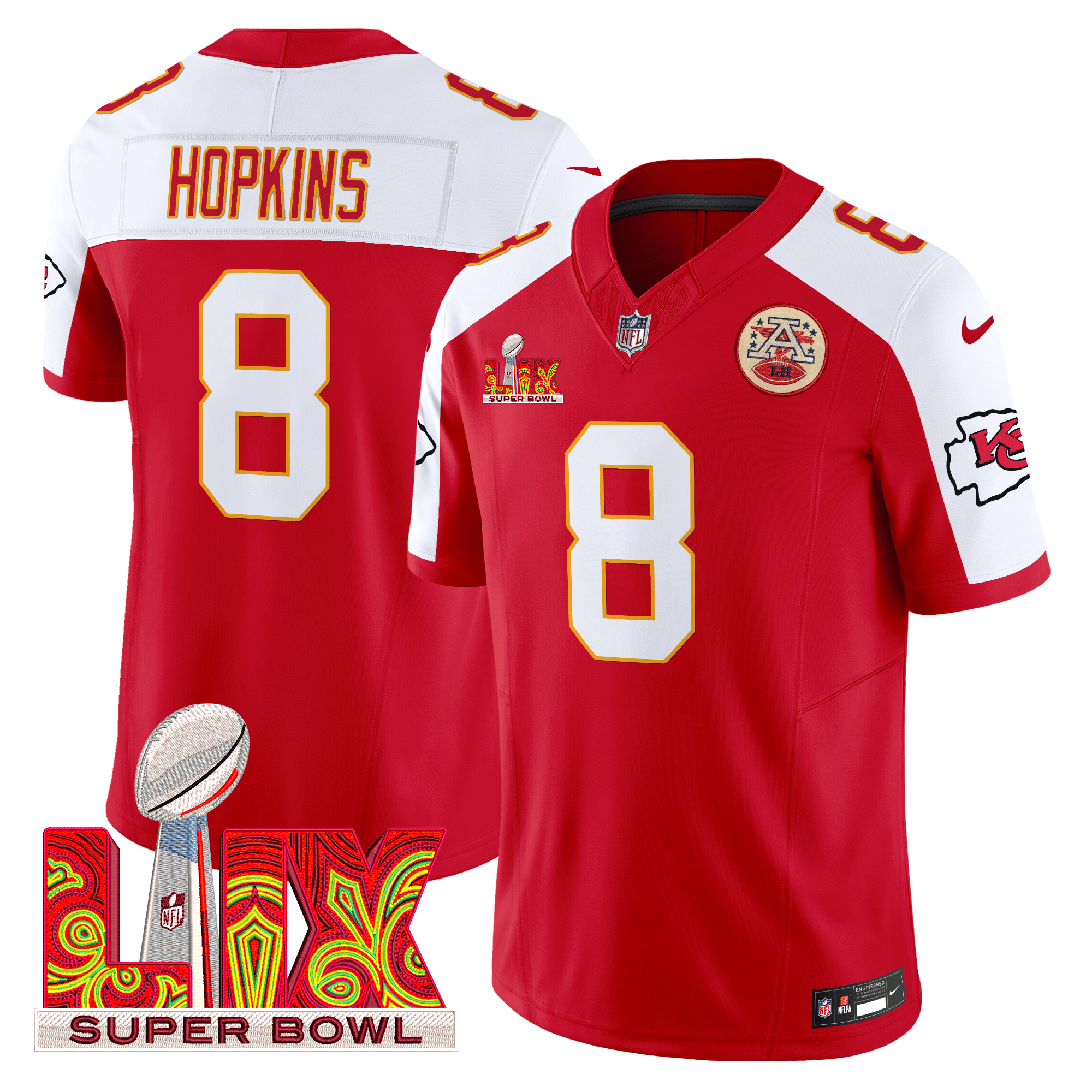 Men's DeAndre Hopkins Kansas City Chiefs Super Bowl LIX Patch Vapor Limited Red Alternate Jersey - All Stitched