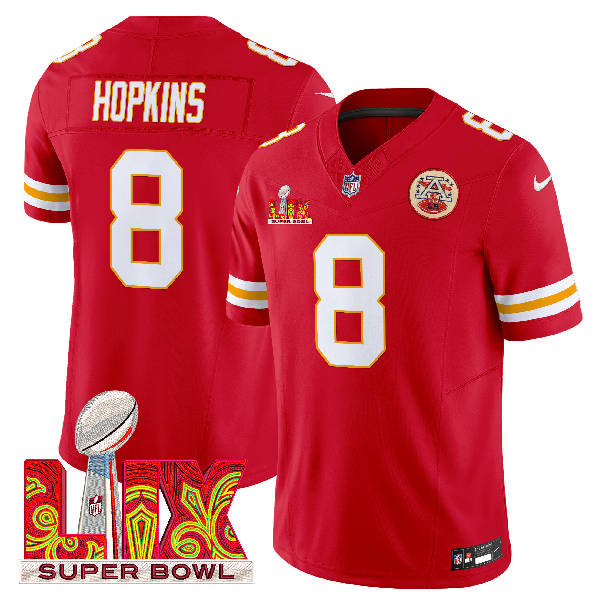 Men's DeAndre Hopkins Kansas City Chiefs Super Bowl LIX Patch Vapor Limited Red Jersey - All Stitched