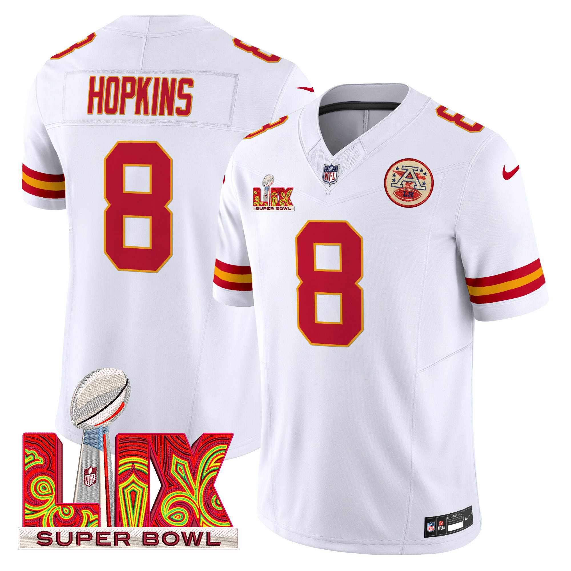 Men's DeAndre Hopkins Kansas City Chiefs Super Bowl LIX Patch Vapor Limited White Jersey - All Stitched