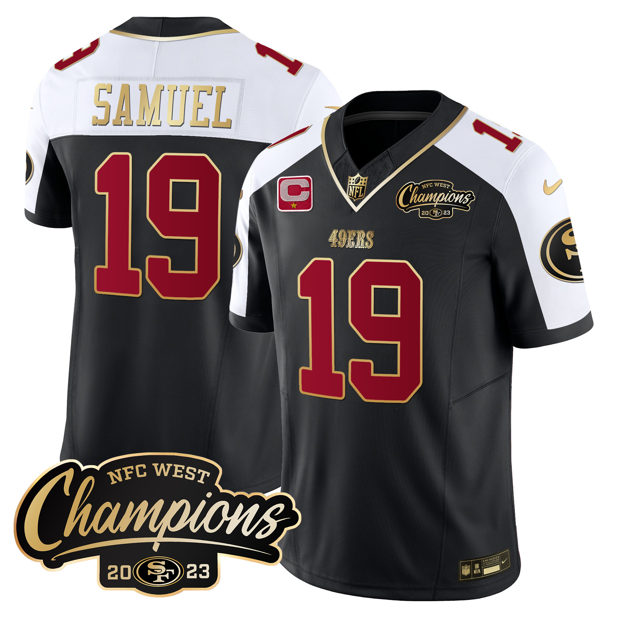 Men's Deebo Samuel San Francisco 49ers 2023 NFC West Champions Patch Vapor Black Alternate Jersey - All Stitched
