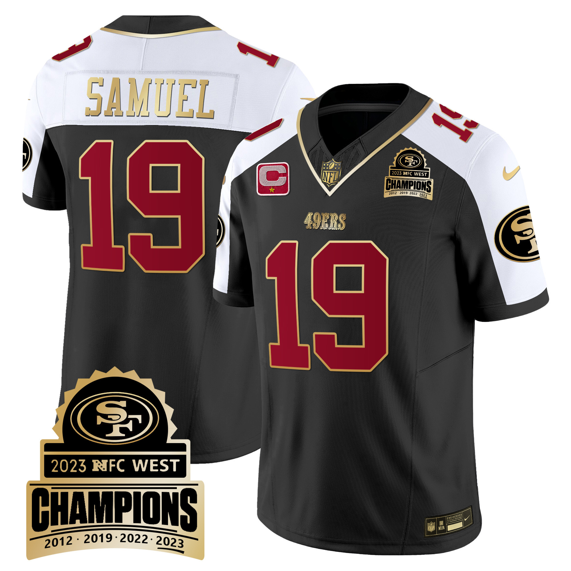 Men's Deebo Samuel San Francisco 49ers 2023 NFC West Champions Patch Vapor Black Alternate Jersey V4 - All Stitched