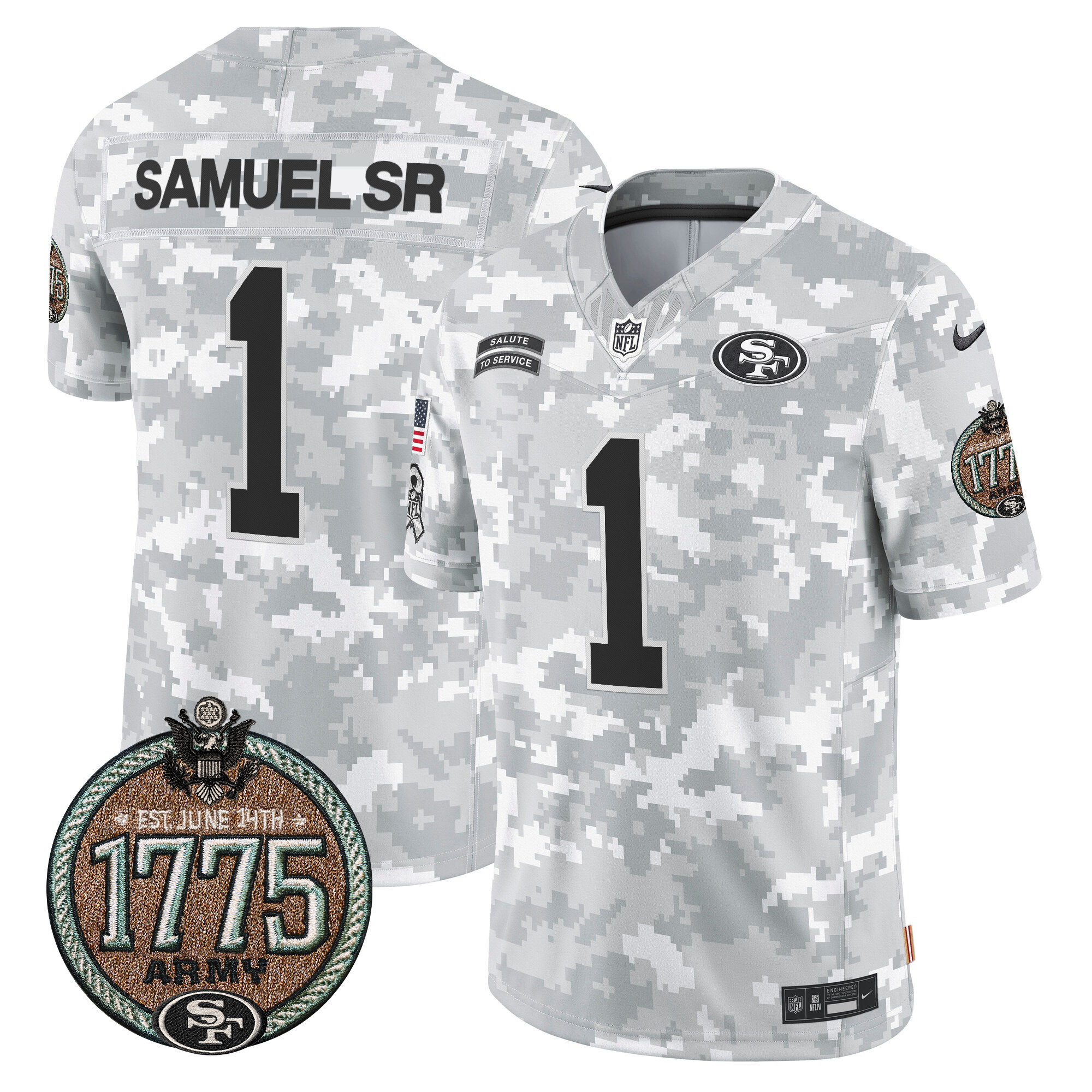 Men's Deebo Samuel San Francisco 49ers 2024 Salute to Service Establishment Year Patch Vapor Limited Army Jersey - All Stitched
