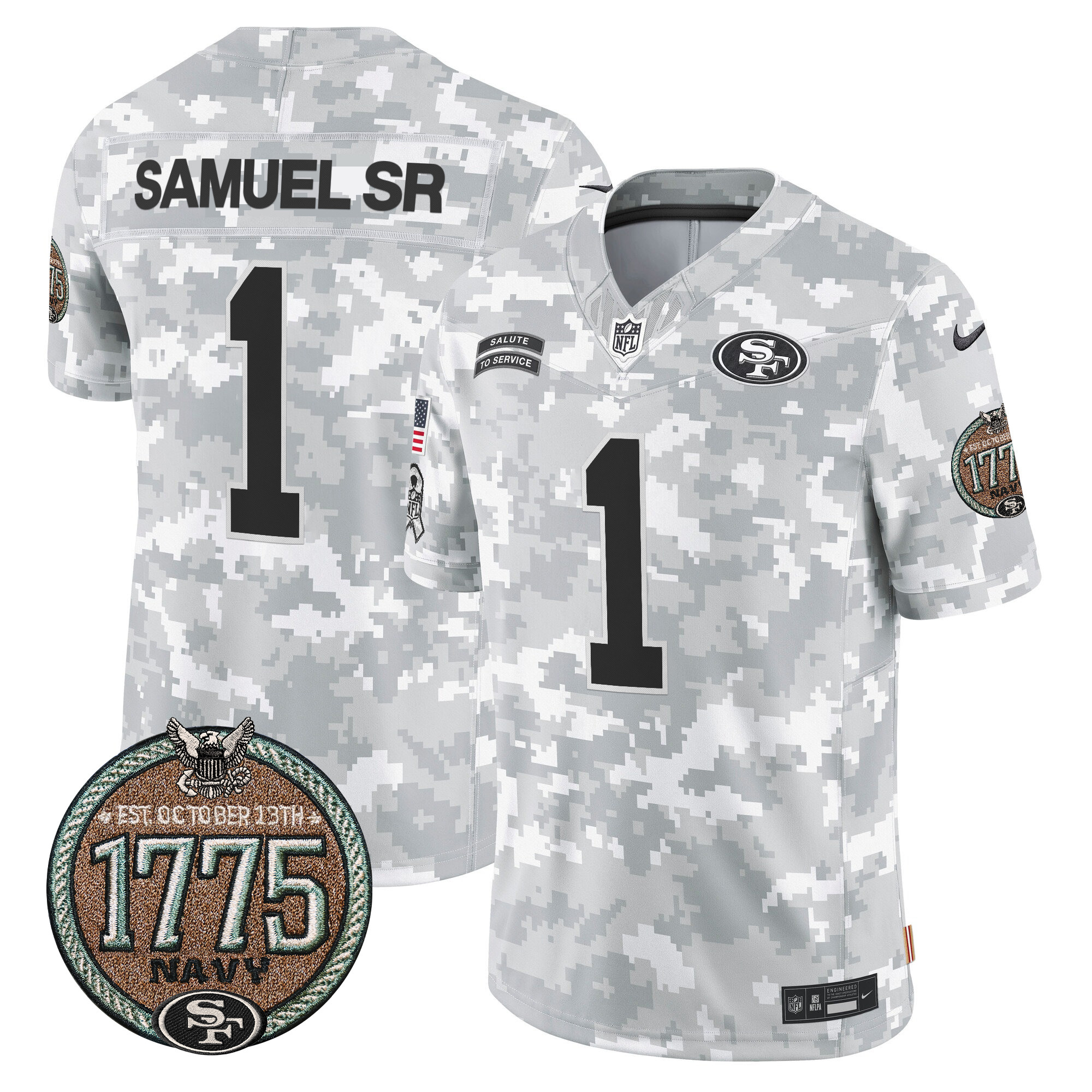 Men's Deebo Samuel San Francisco 49ers 2024 Salute to Service Establishment Year Patch Vapor Limited Navy Jersey - All Stitched