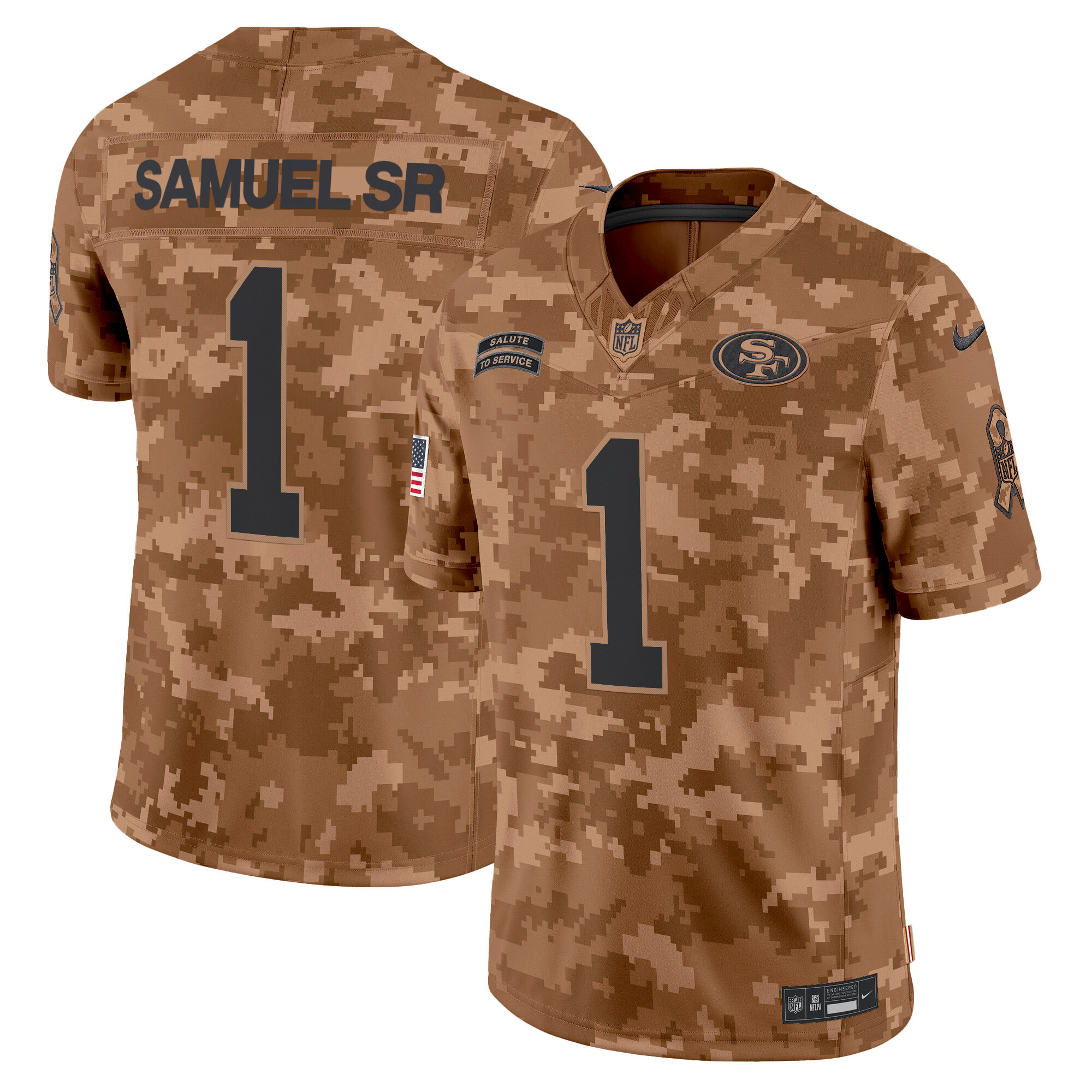 Men's Deebo Samuel San Francisco 49ers 2024 Salute to Service Vapor Limited Brown Camo Jersey - All stitched