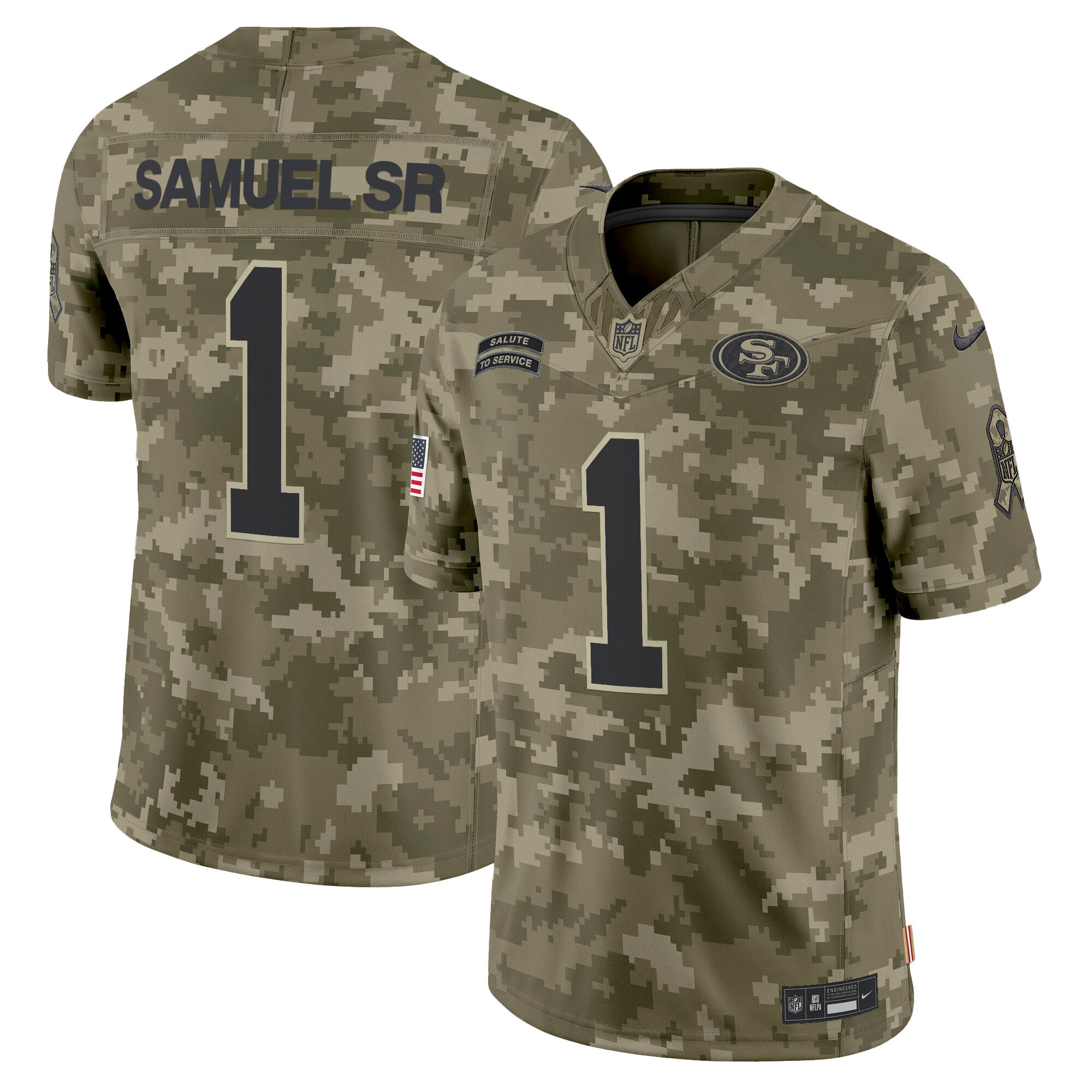 Men's Deebo Samuel San Francisco 49ers 2024 Salute to Service Vapor Limited Olive Camo Jersey - All stitched