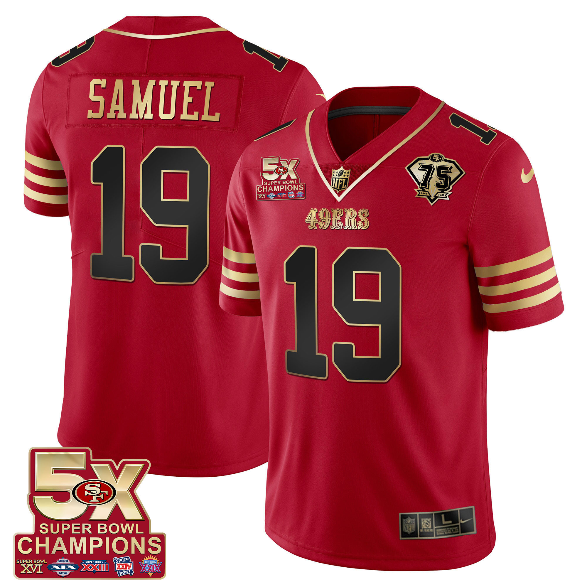 Men's Deebo Samuel San Francisco 49ers 5x Super Bowl Patch Black Red Vapor Black Red Jersey - Stitched