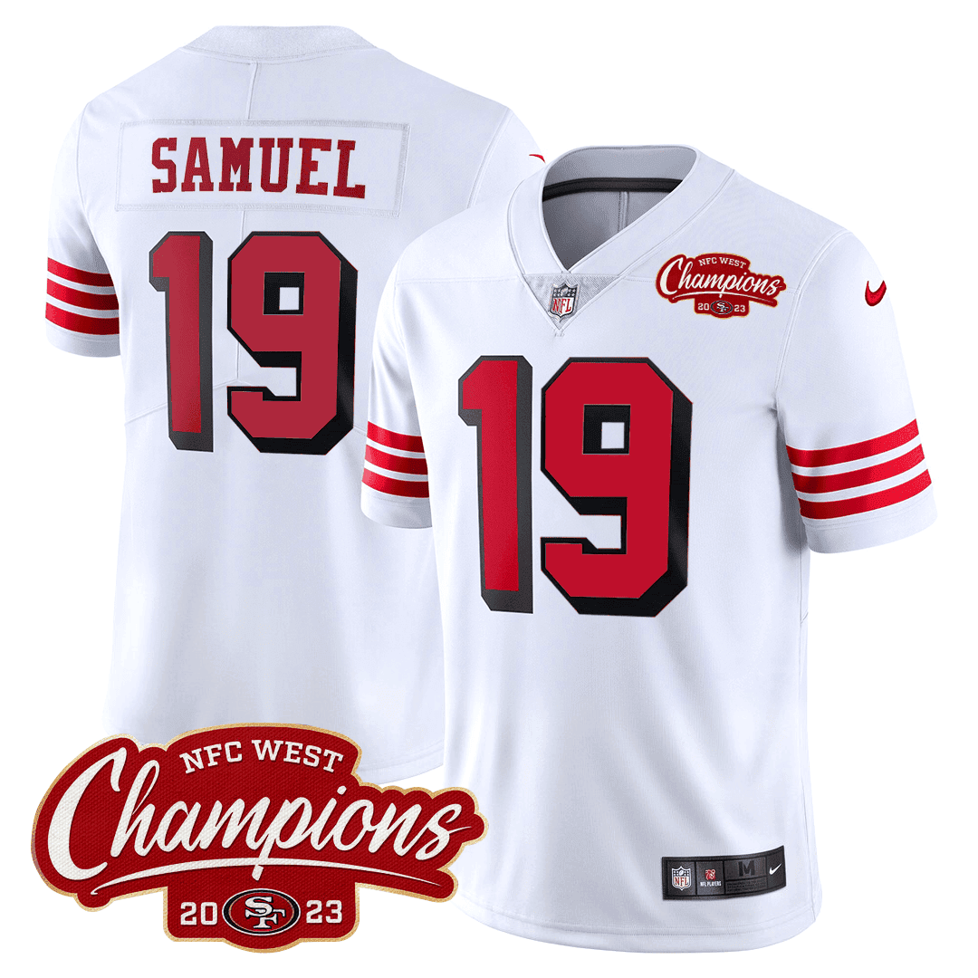 Men's Deebo Samuel San Francisco 49ers 94 Throwback NFC West Champions Patch White Jersey - All Stitched
