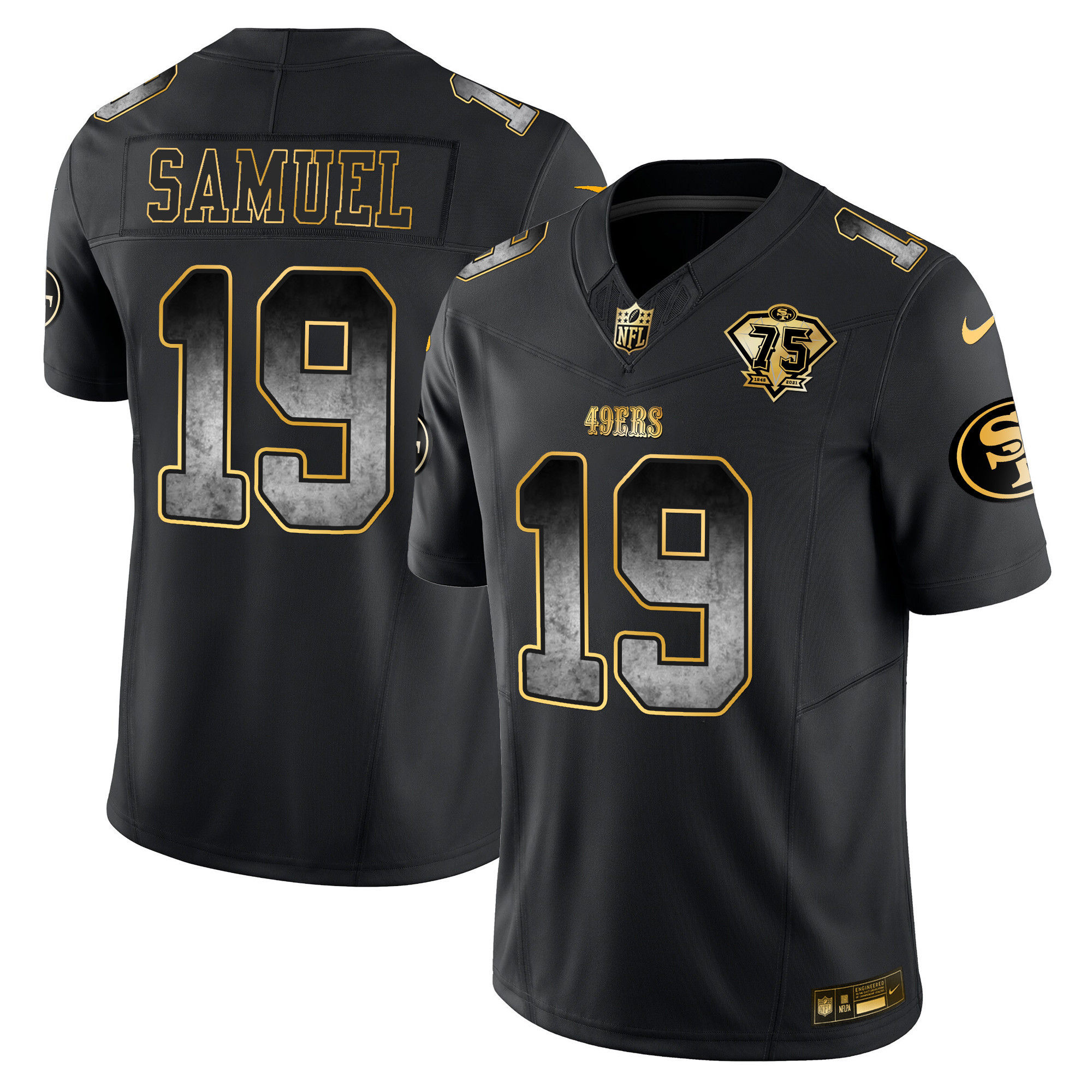 Men's Deebo Samuel San Francisco 49ers Arch Smoke Vapor Black Gold Jersey - All Stitched