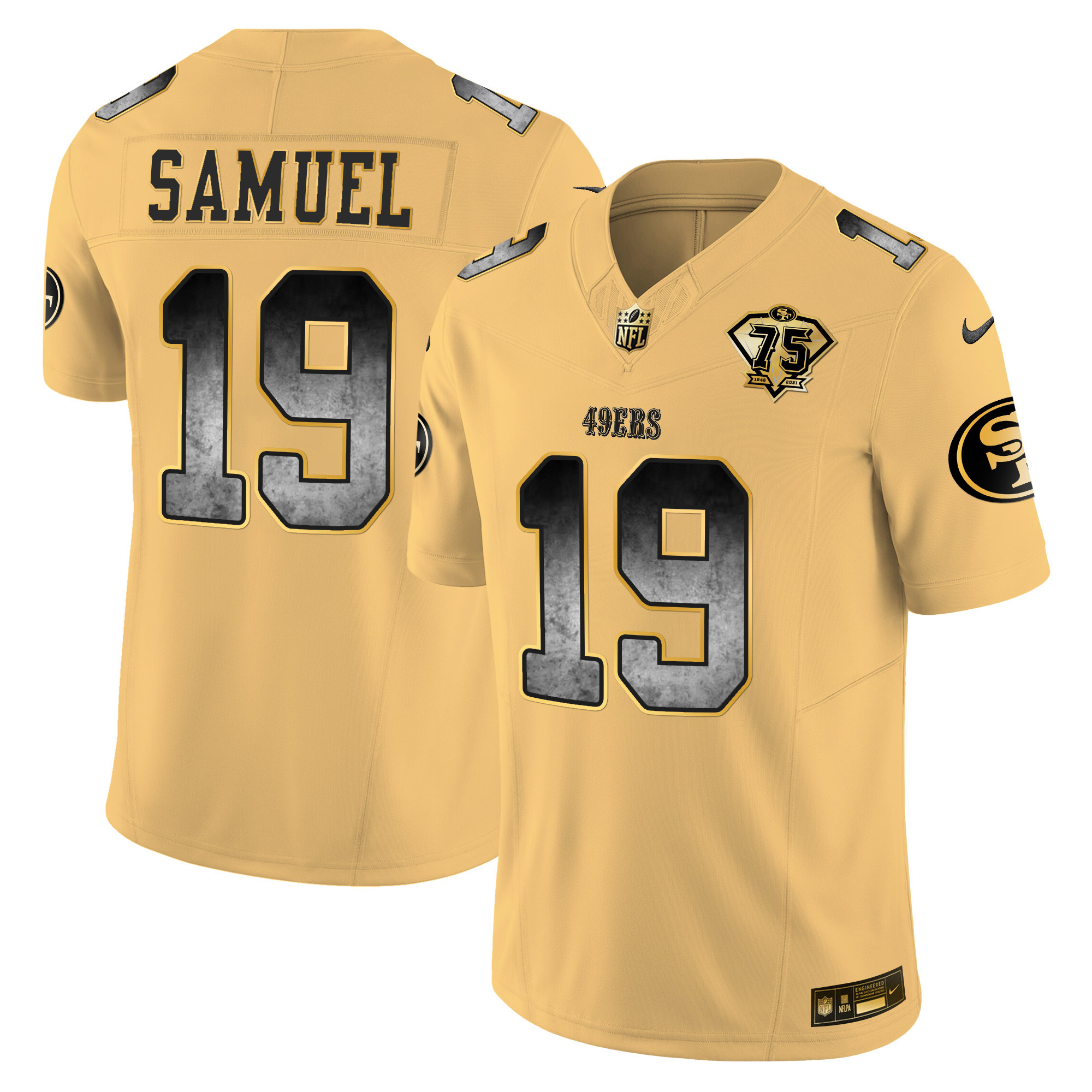 Men's Deebo Samuel San Francisco 49ers Arch Smoke Vapor Gold Jersey - All Stitched
