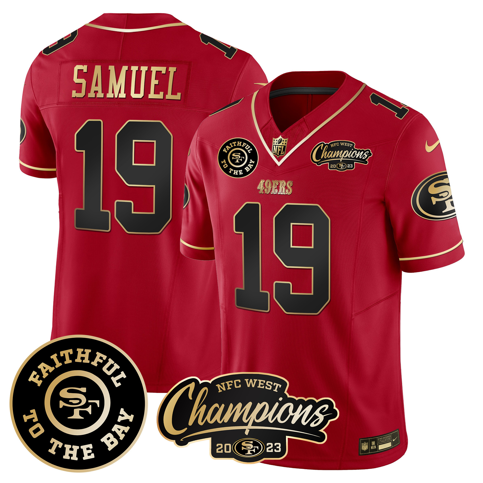 Men's Deebo Samuel San Francisco 49ers Faithful & 2023 NFC West Champions Patch Vapor Scarlet Limited Jersey - All Stitched