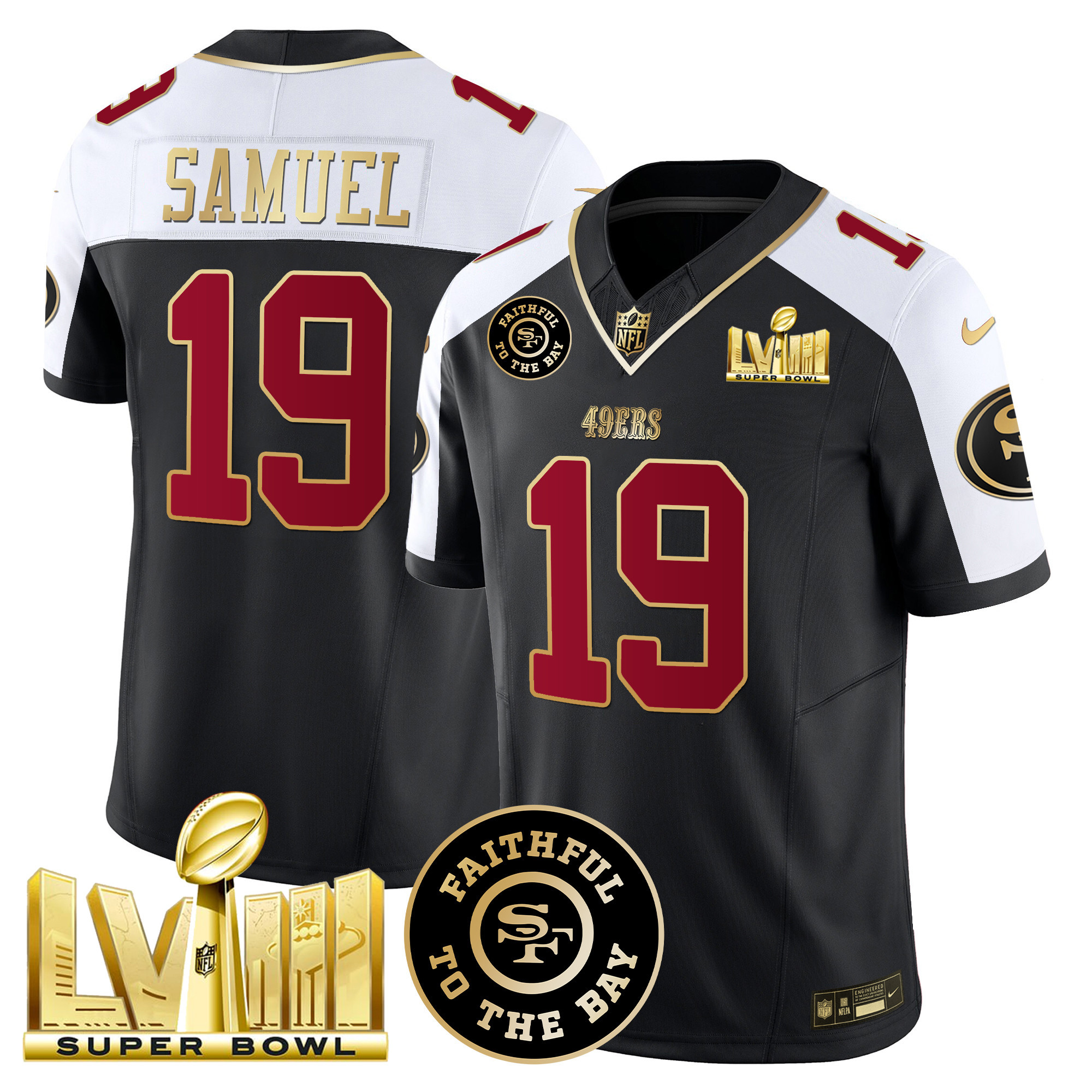 Men's Deebo Samuel San Francisco 49ers Faithful & Super Bowl LVIII Gold Patch Vapor Black Alternate Jersey - All Stitched