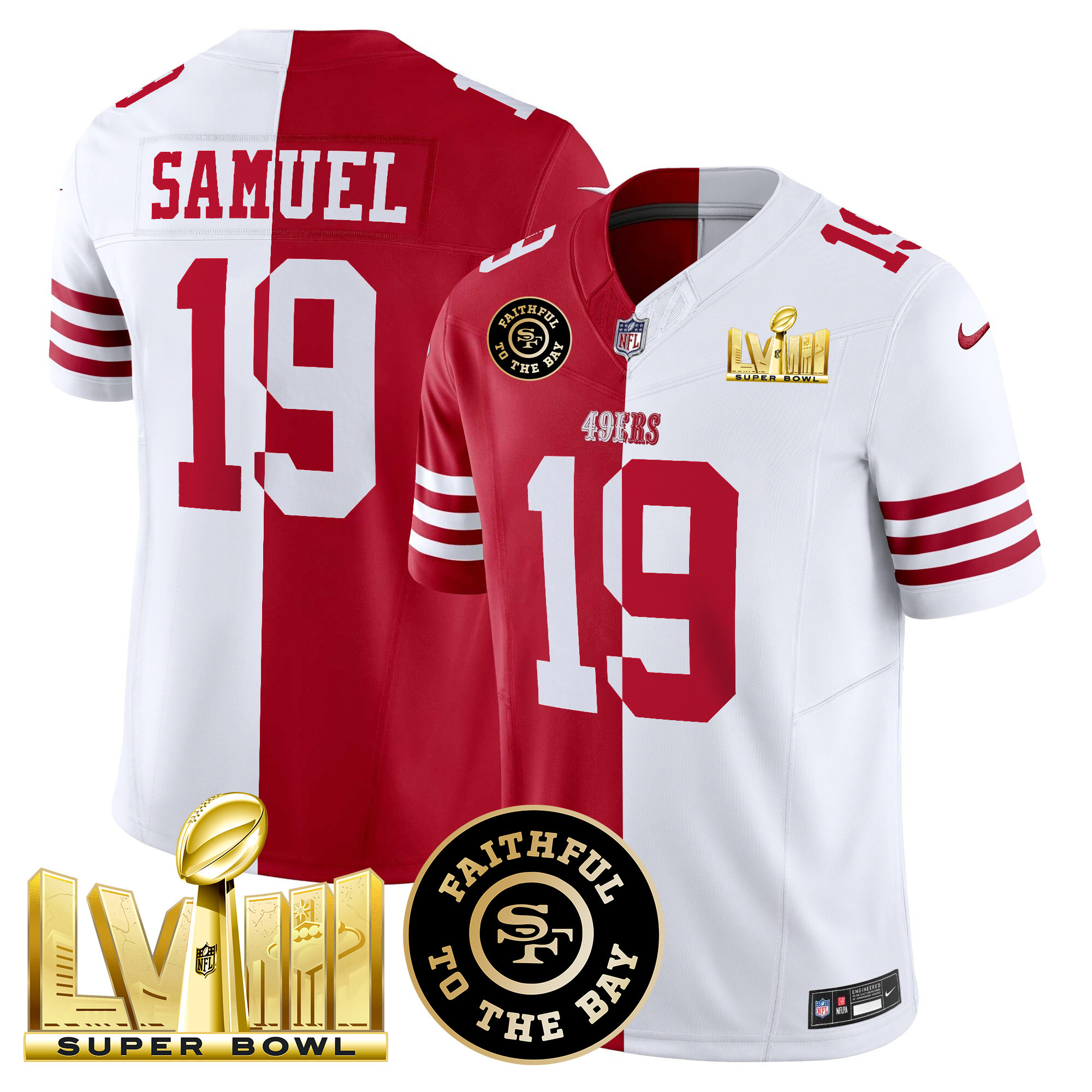 Men's Deebo Samuel San Francisco 49ers Faithful & Super Bowl LVIII Gold Patch Vapor Split Jersey V2 - All Stitched