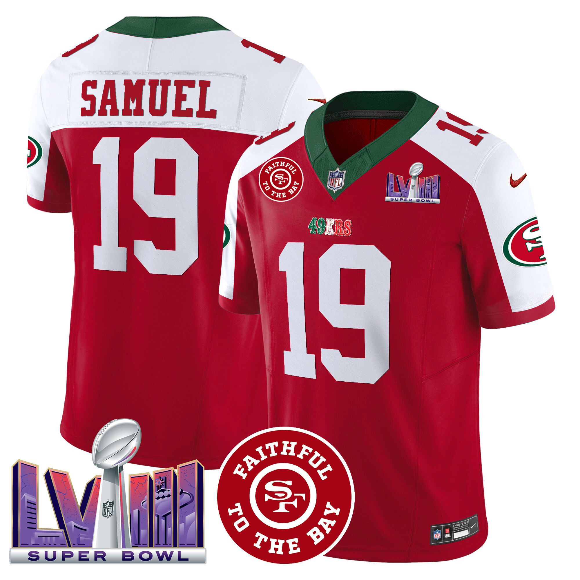 Men's Deebo Samuel San Francisco 49ers Mexico Faithful & Super Bowl LVIII Patch Vapor Red Alternate Jersey - All Stitched