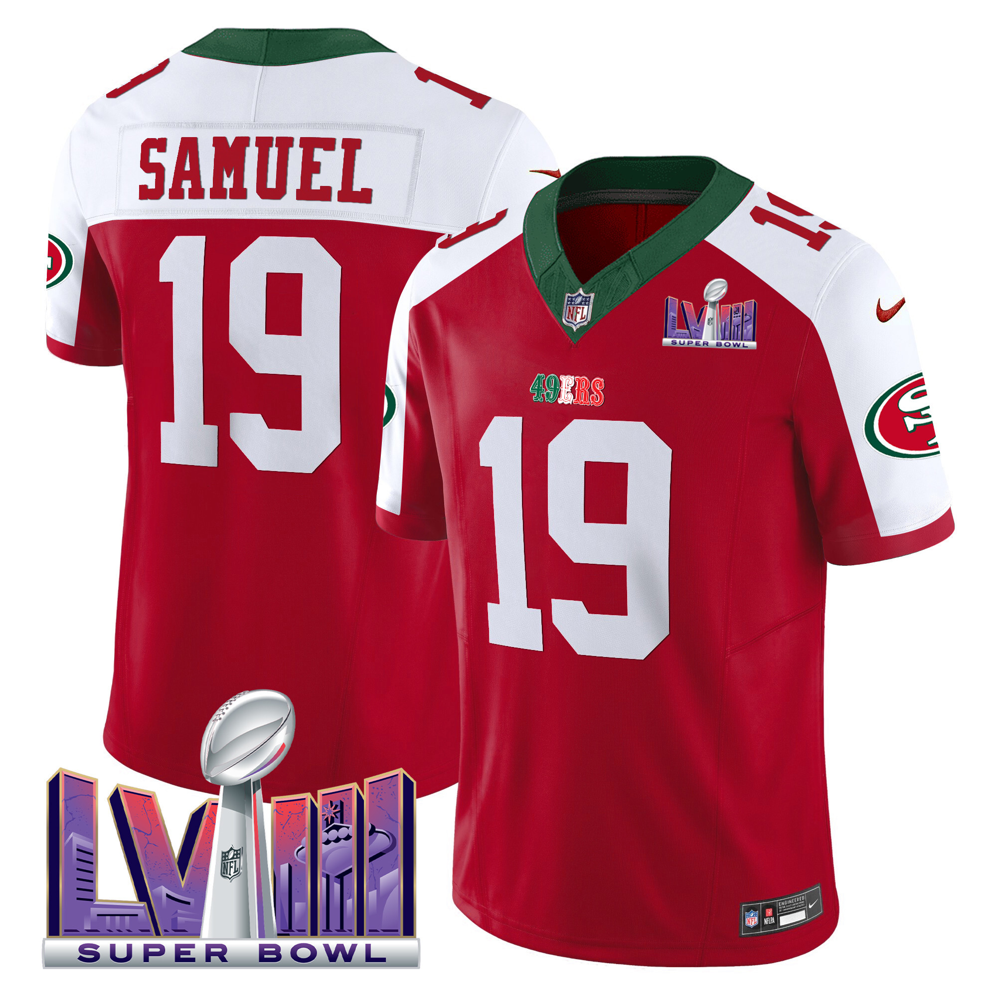 Men's Deebo Samuel San Francisco 49ers Mexico Super Bowl LVIII Patch Vapor Red Alternate Jersey - All Stitched