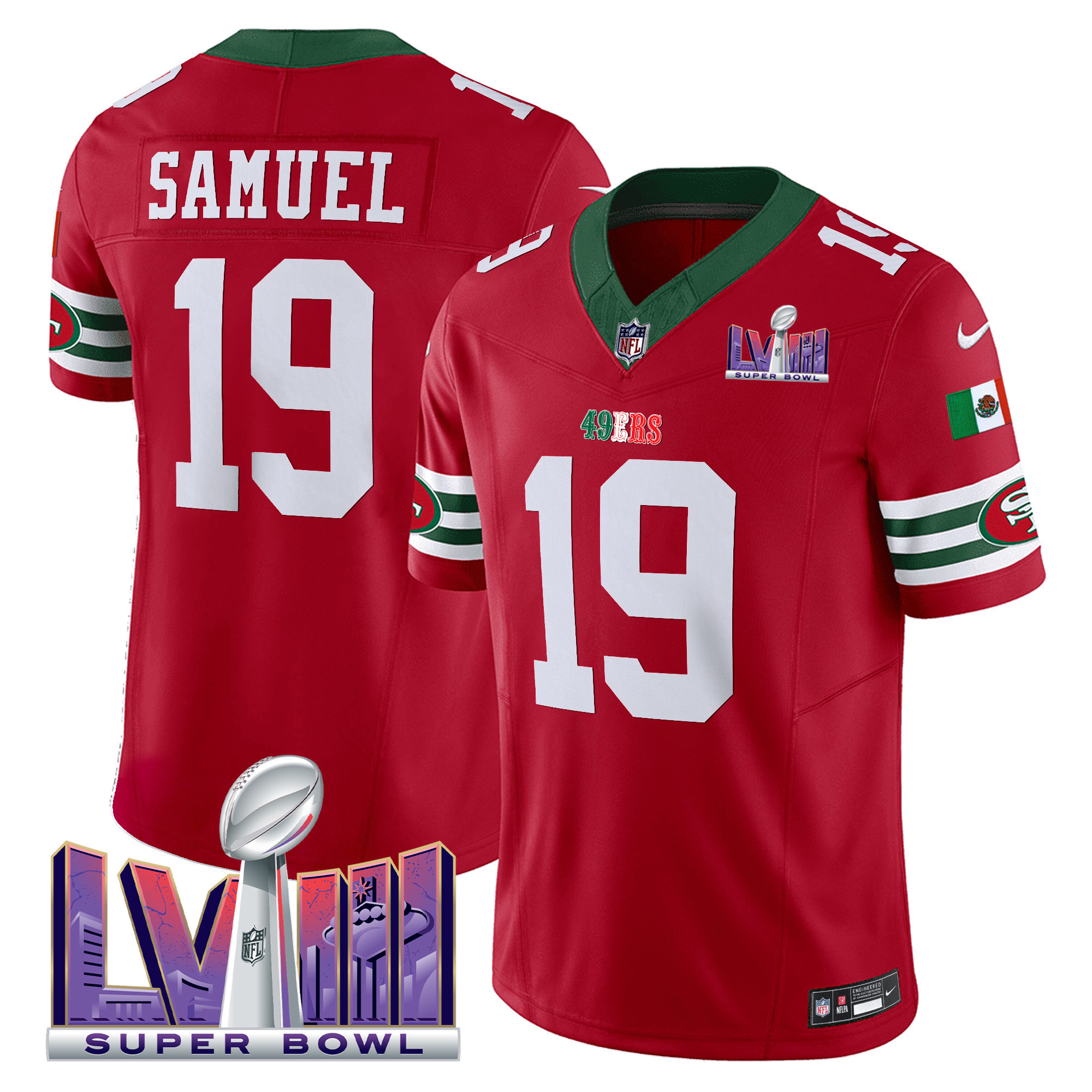 Men's Deebo Samuel San Francisco 49ers Mexico Super Bowl LVIII Patch Vapor Red Jersey - All Stitched