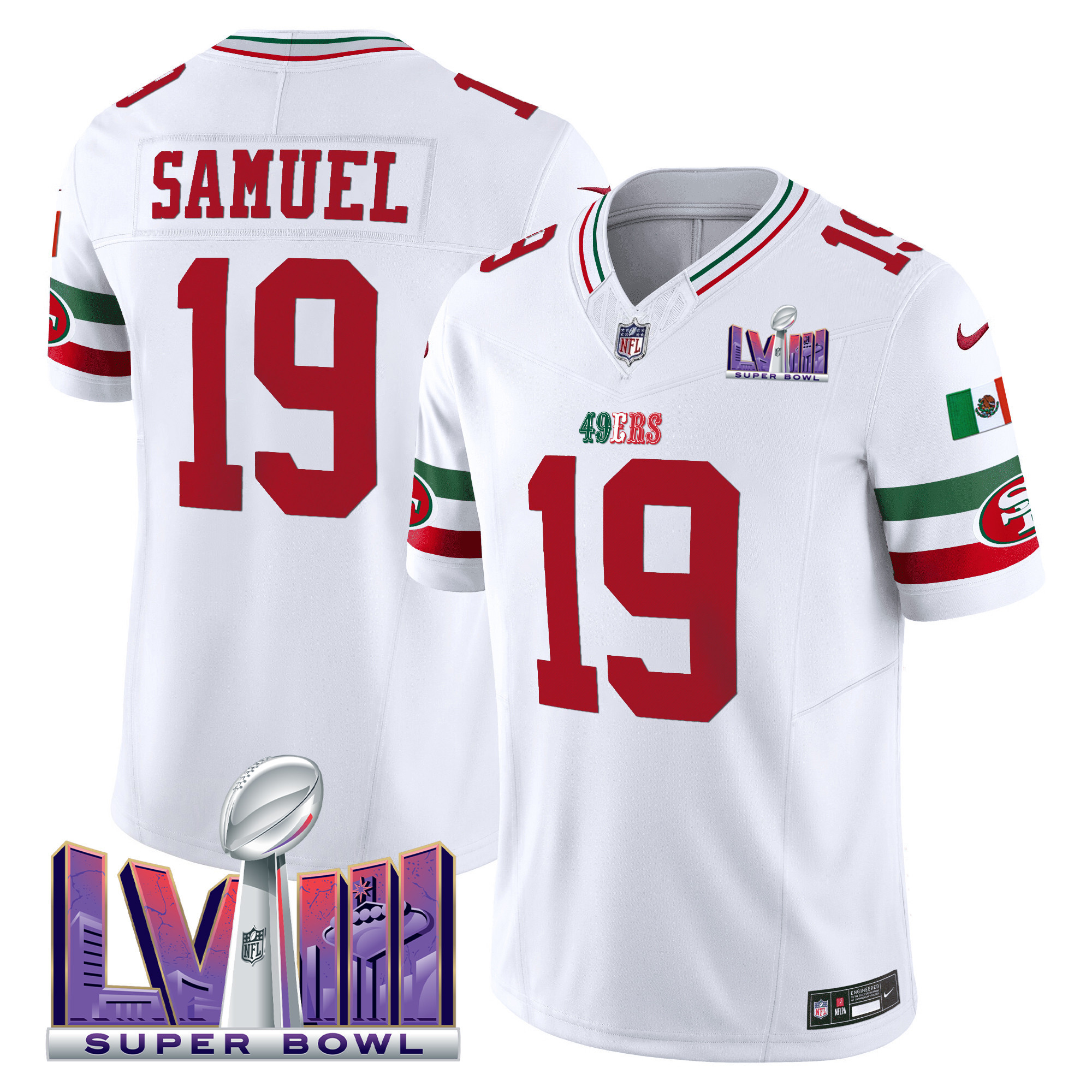 Men's Deebo Samuel San Francisco 49ers Mexico Super Bowl LVIII Patch Vapor White Jersey - All Stitched