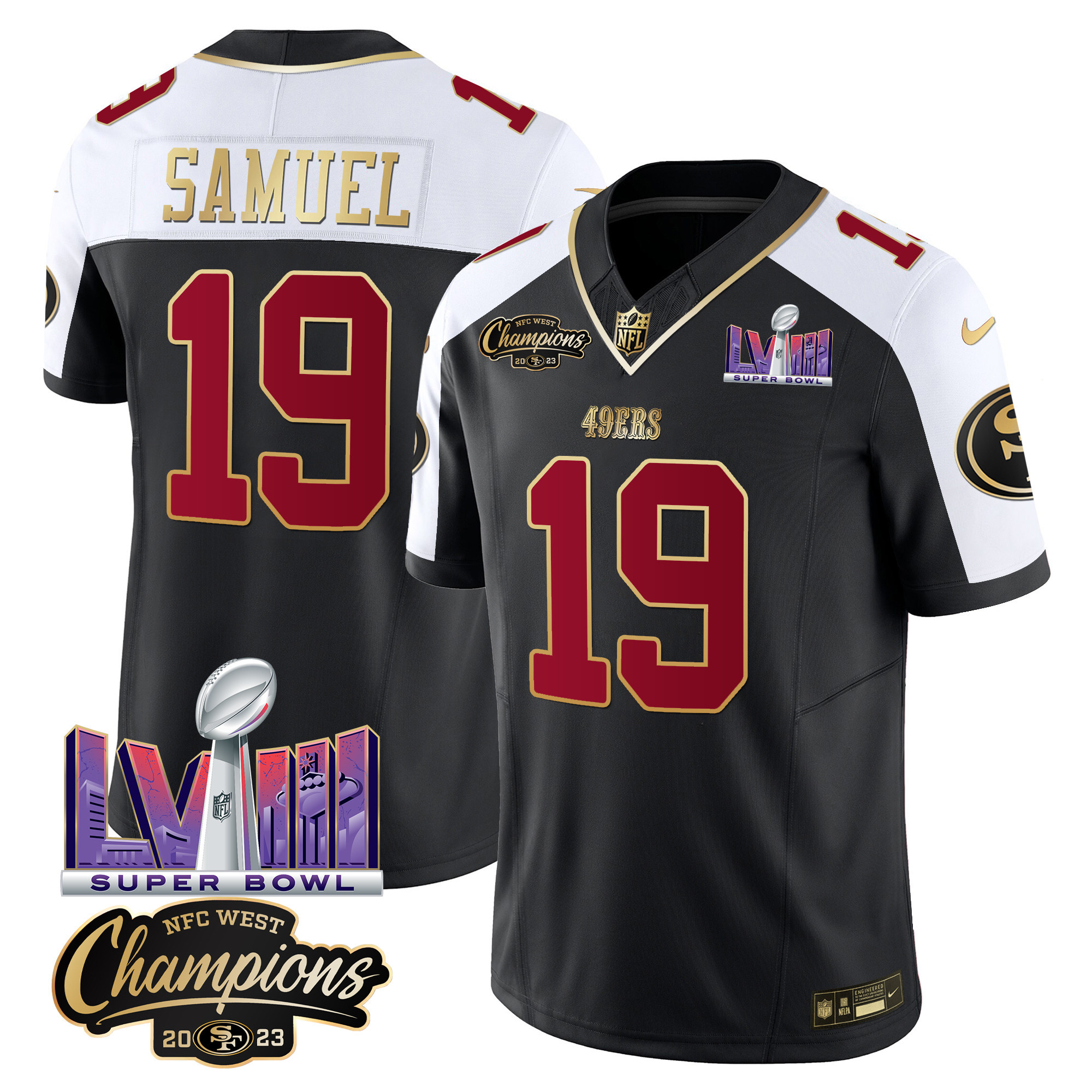 Men's Deebo Samuel San Francisco 49ers NFC West Champions & Super Bowl LVIII Patch Vapor Black Alternate Jersey V2 - All Stitched