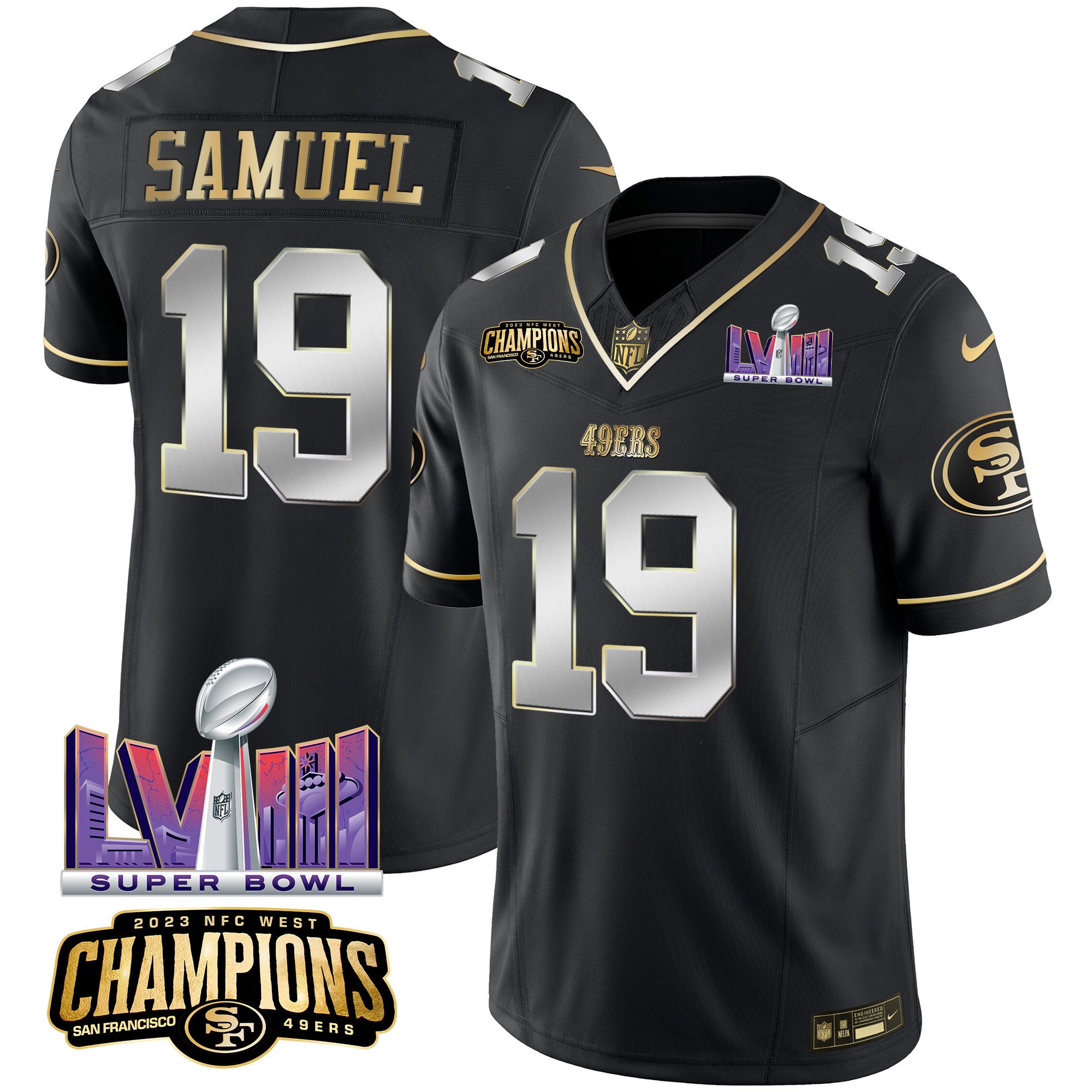 Men's Deebo Samuel San Francisco 49ers NFC West Champions & Super Bowl LVIII Patch Vapor Black Limited Jersey - All Stitched