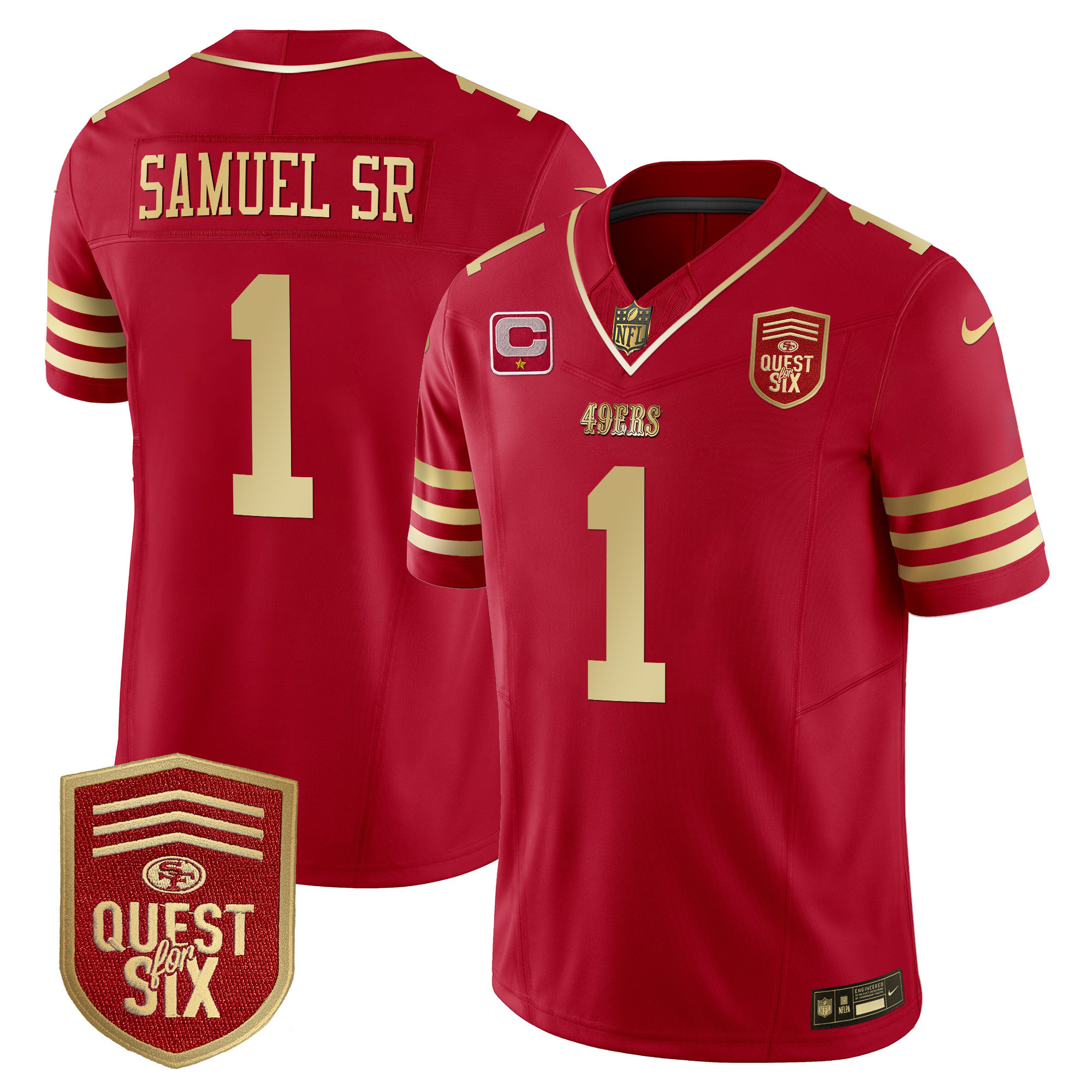 Men's Deebo Samuel San Francisco 49ers Quest For Six Patch Vapor Limited Scarlet Gold Jersey - All Stitched