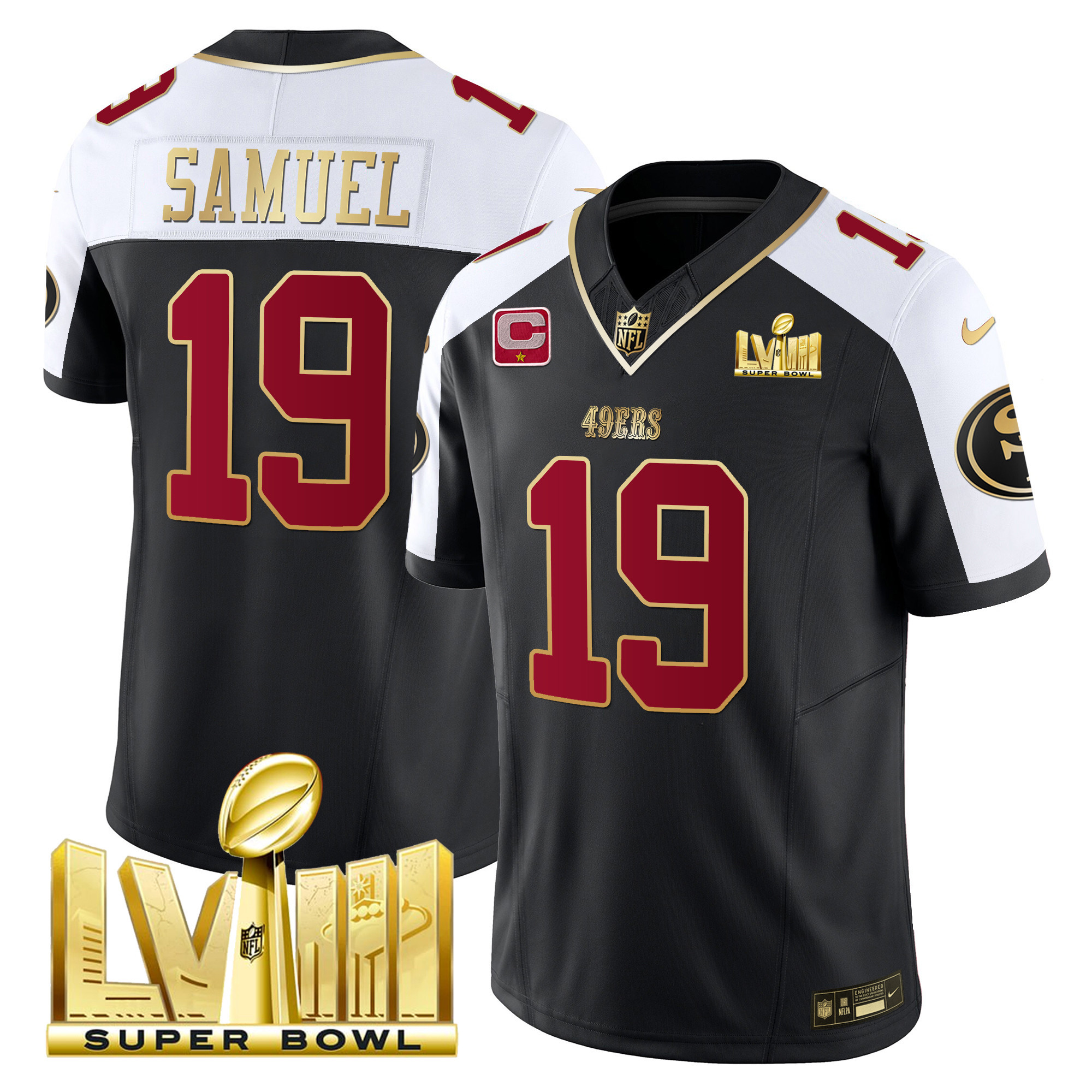 Men's Deebo Samuel San Francisco 49ers Super Bowl LVIII Gold Patch Vapor Black Alternate Jersey - All Stitched