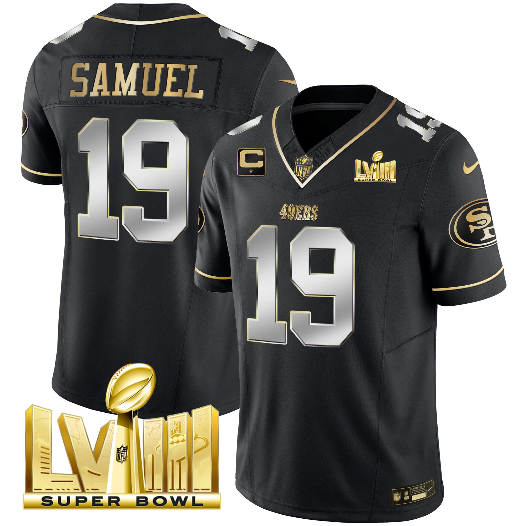 Men's Deebo Samuel San Francisco 49ers Super Bowl LVIII Gold Patch Vapor Black Limited Jersey - All Stitched