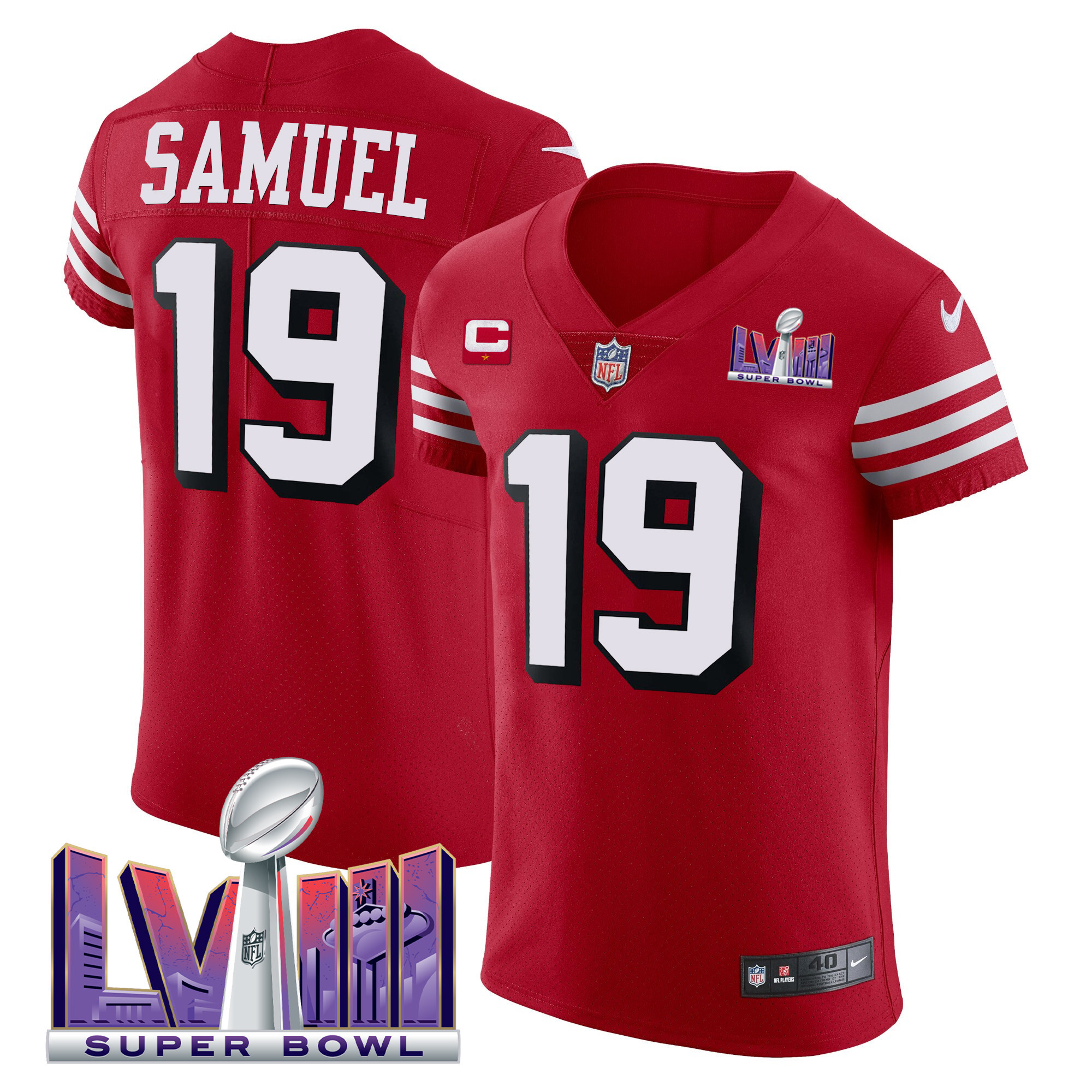Men's Deebo Samuel San Francisco 49ers Super Bowl LVIII Gold Patch Vapor Elite Red Jersey - All Stitched