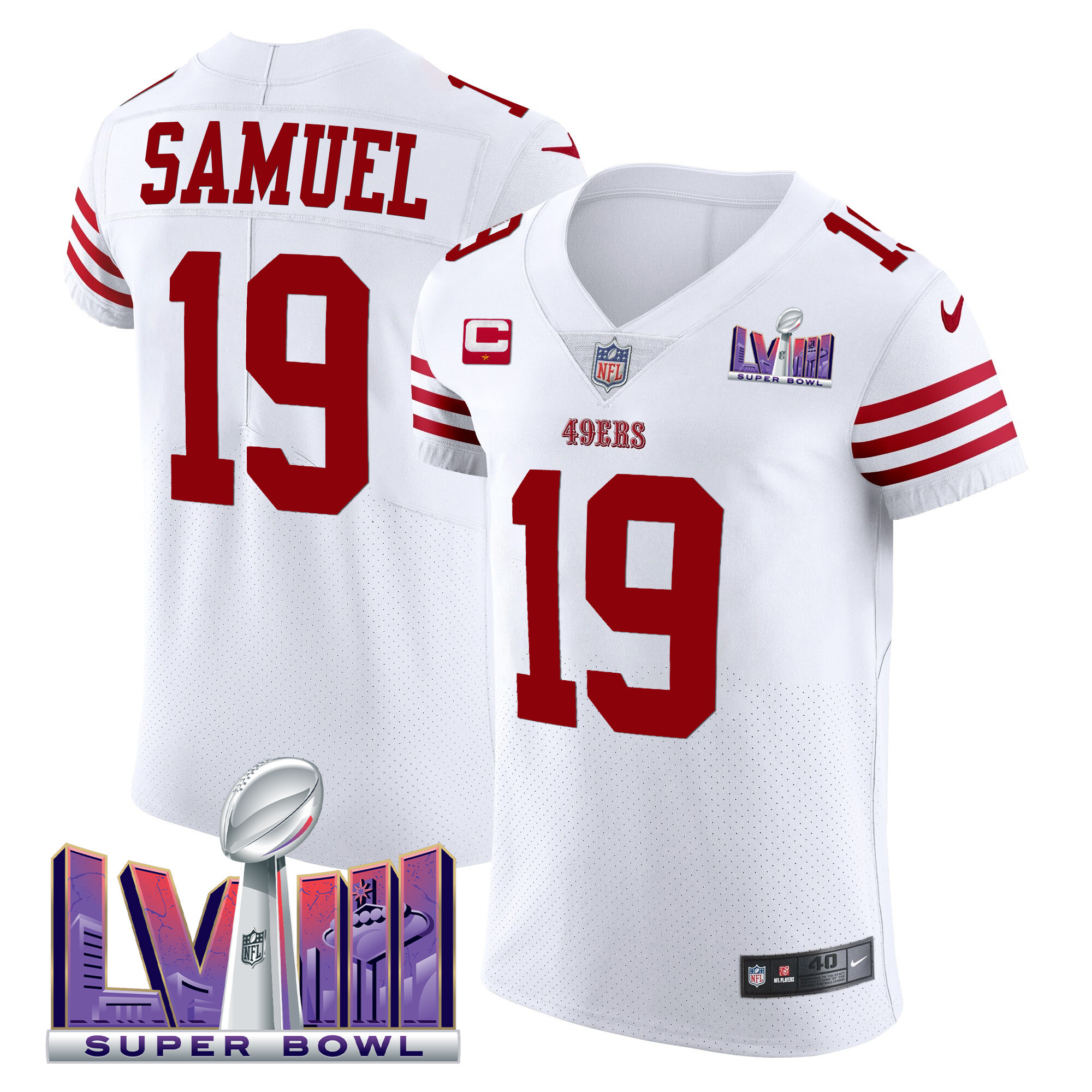 Men's Deebo Samuel San Francisco 49ers Super Bowl LVIII Gold Patch Vapor Elite White Jersey - All Stitched