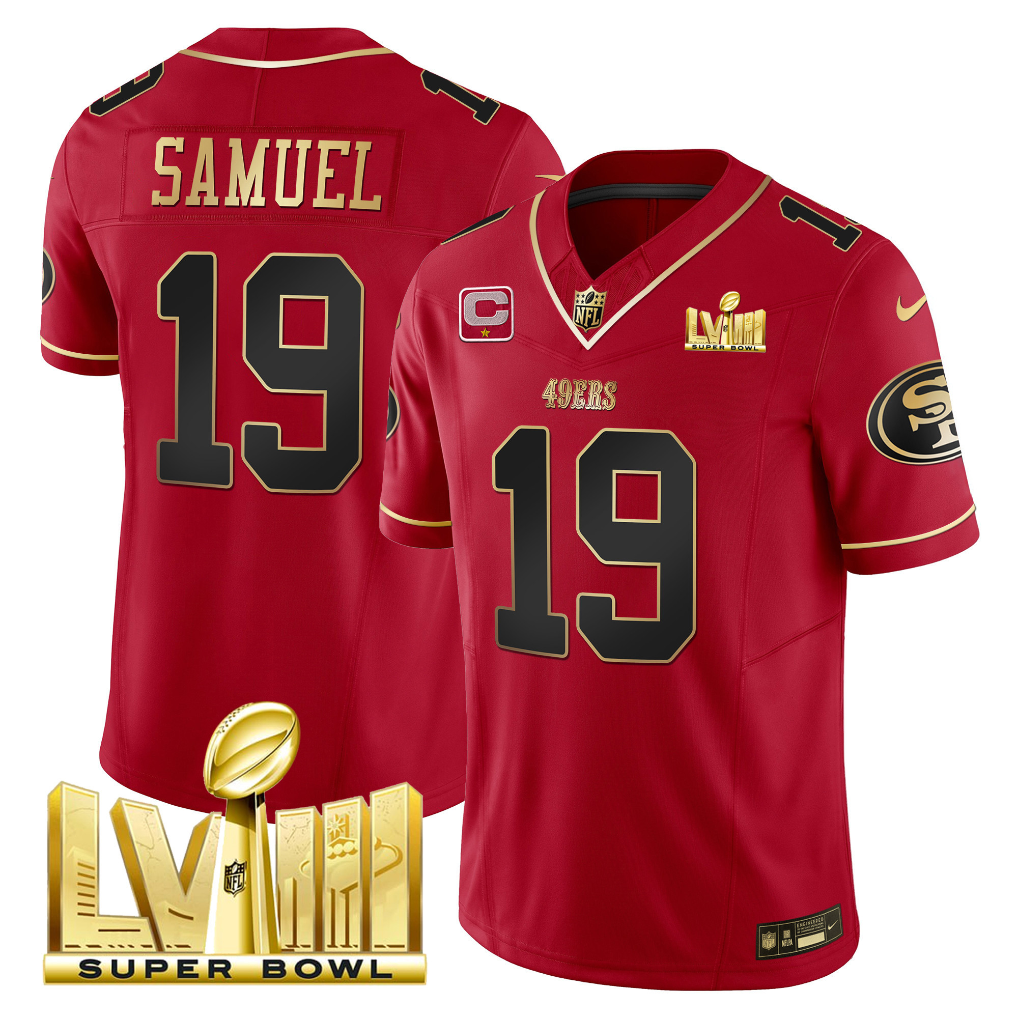 Men's Deebo Samuel San Francisco 49ers Super Bowl LVIII Gold Patch Vapor Scarlet Limited Jersey - All Stitched