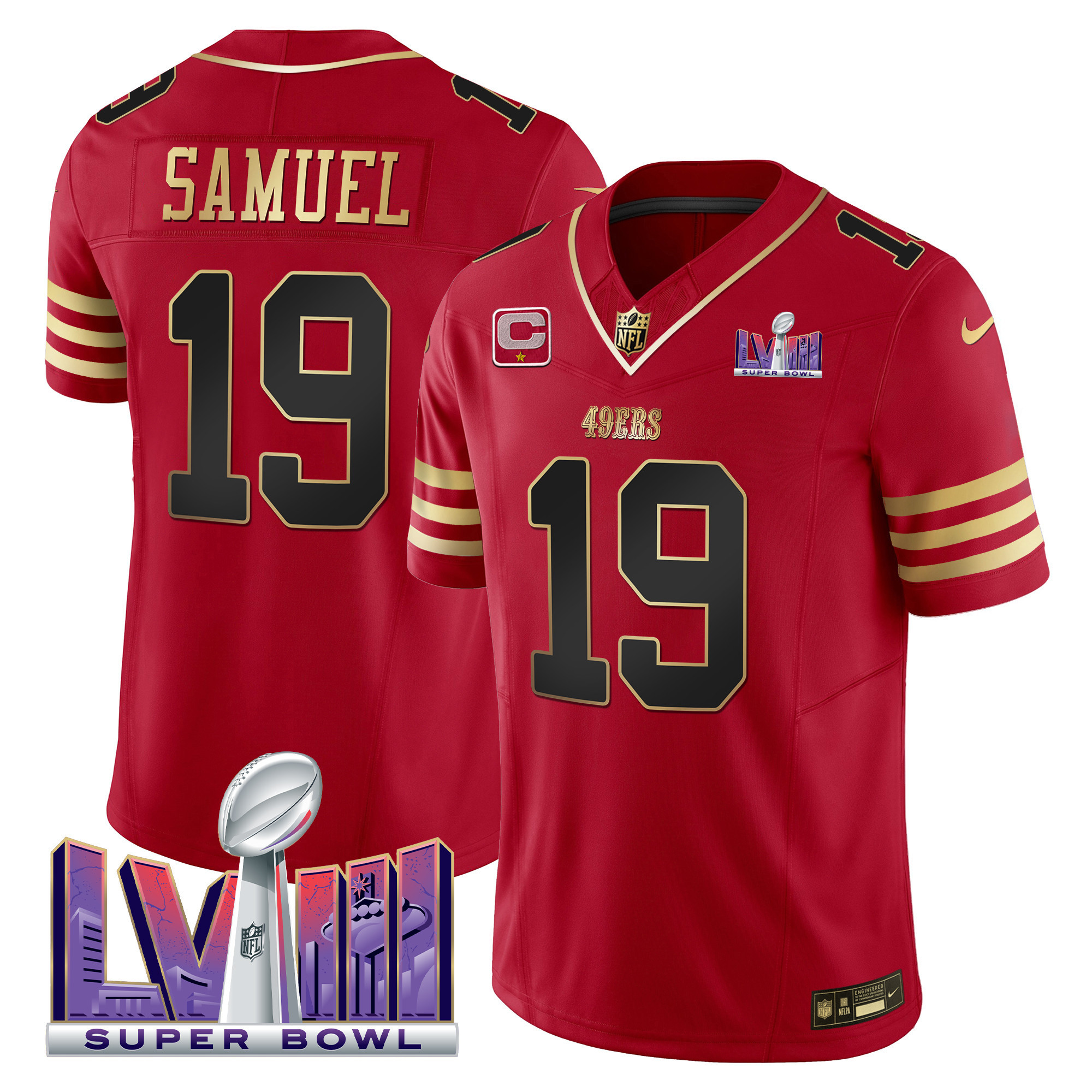 Men's Deebo Samuel San Francisco 49ers Super Bowl LVIII Patch Vapor Black Scarlet Jersey - All Stitched