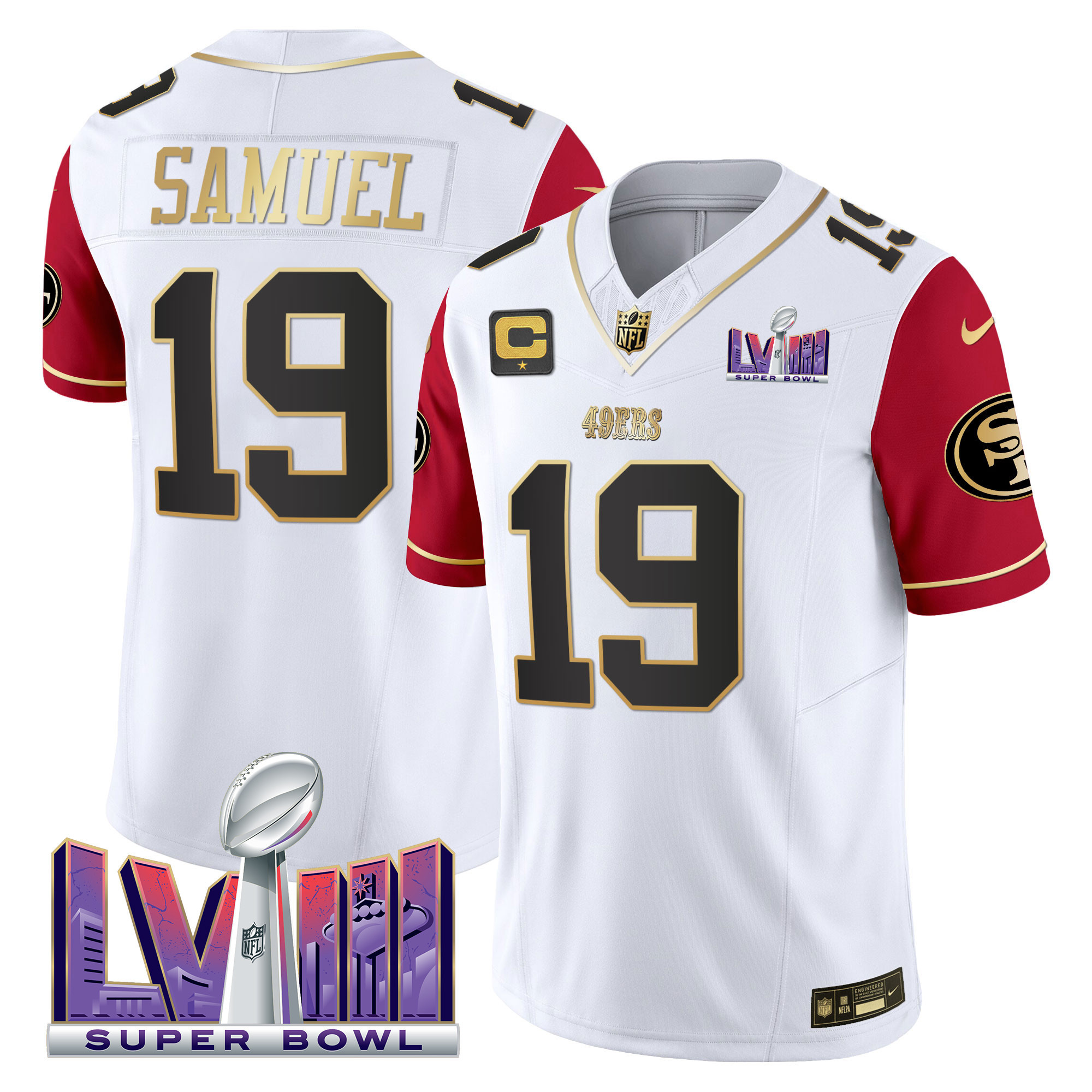 Men's Deebo Samuel San Francisco 49ers Super Bowl LVIII Patch Vapor Color Sleeves Jersey V2 - All Stitched