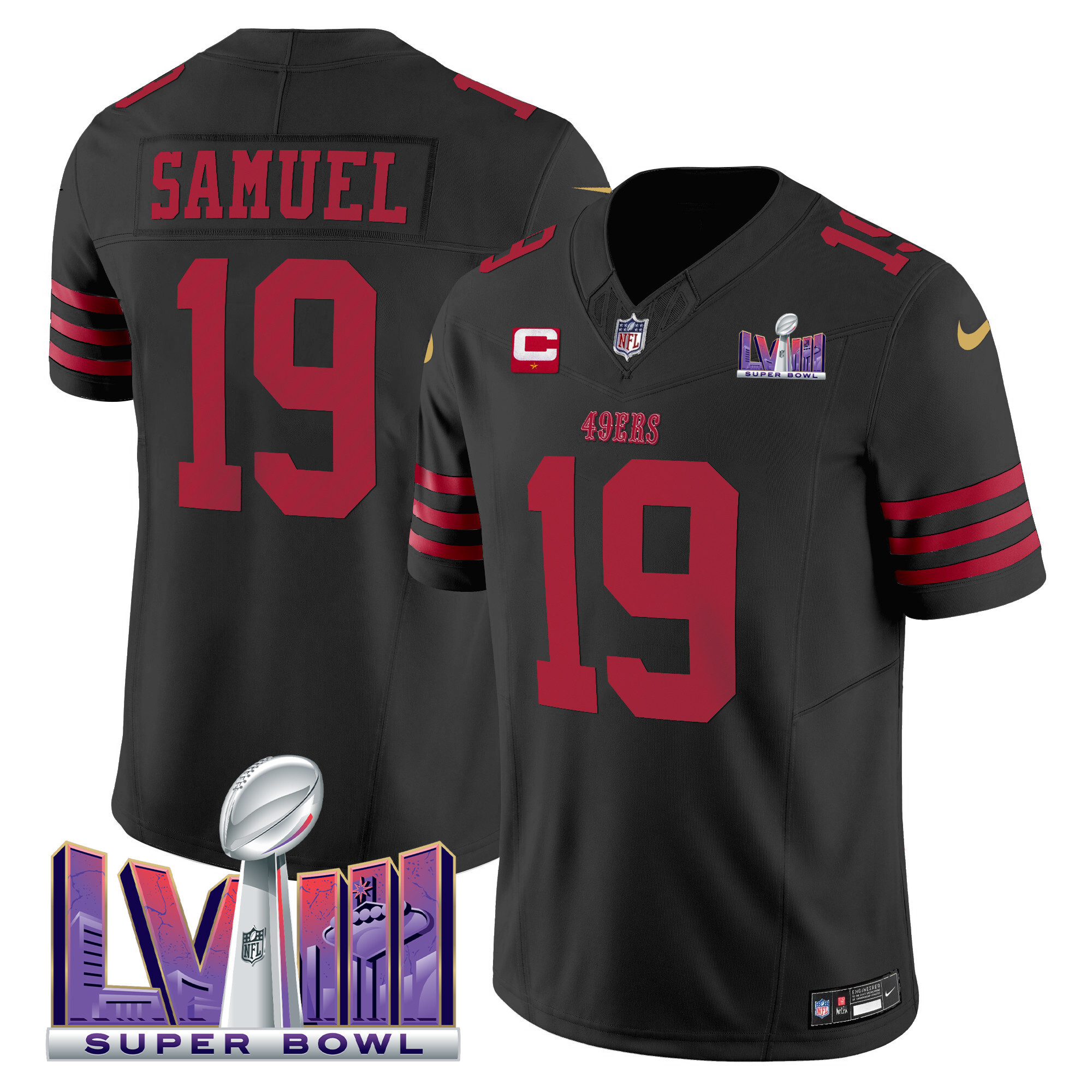 Men's Deebo Samuel San Francisco 49ers Super Bowl LVIII Patch Vapor Limited Black Jersey - All Stitched