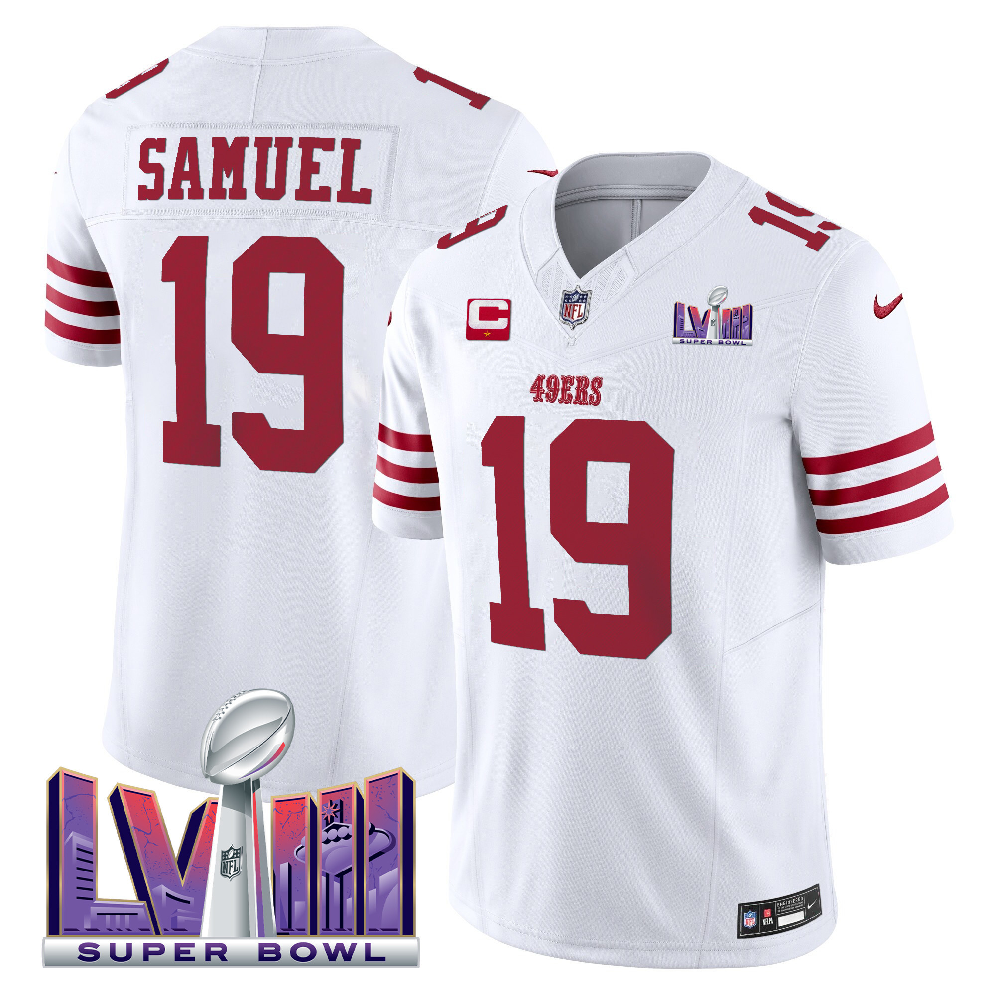 Men's Deebo Samuel San Francisco 49ers Super Bowl LVIII Patch Vapor Limited White Jersey - All Stitched