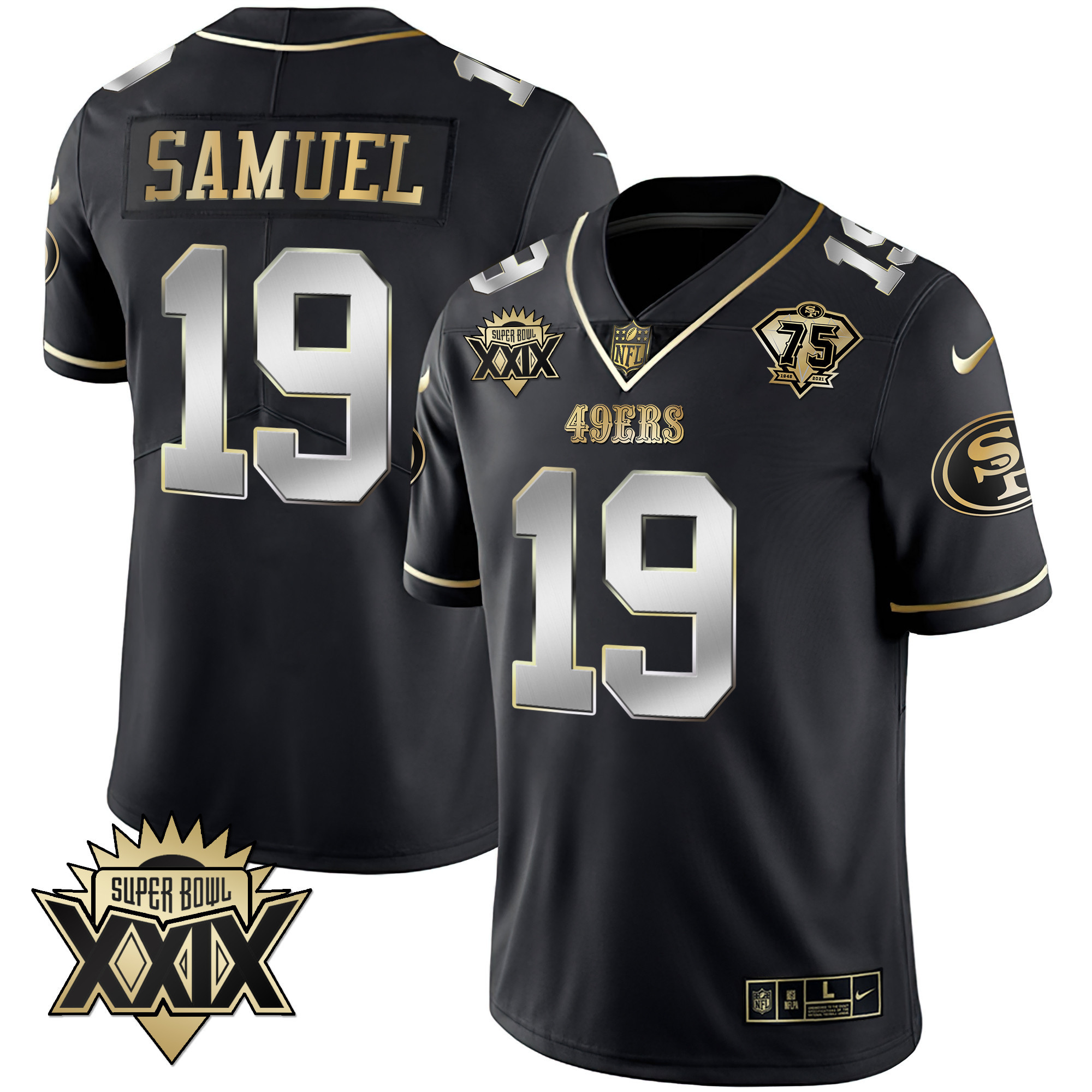 Men's Deebo Samuel San Francisco 49ers Super Bowl XXIX Patch Black Red Gold Black Limited Jersey - All Stitched