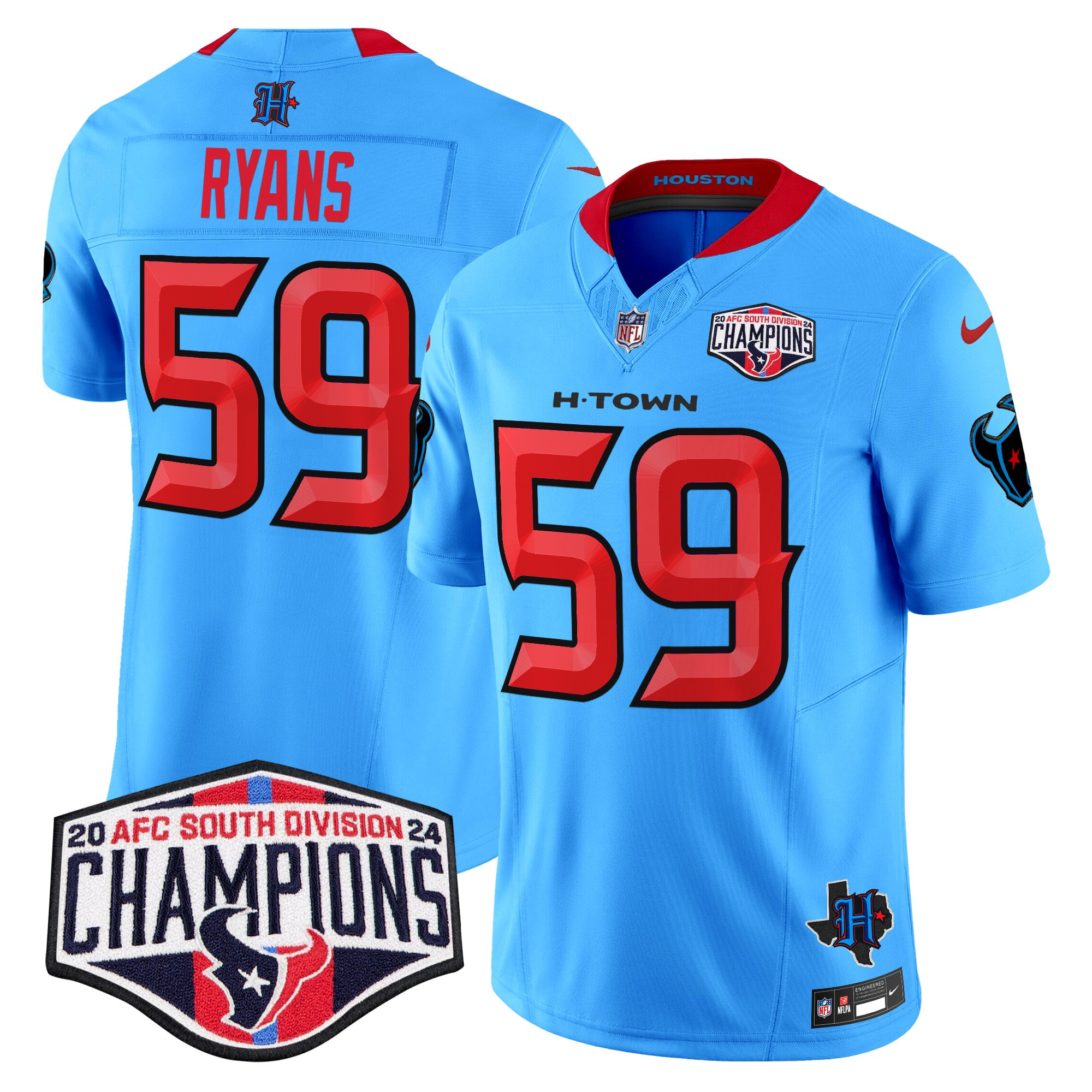 Men's DeMeco Ryans Houston Texans 2024 AFC South Division Champions Patch Vapor Limited Blue. Jersey - All Stitched