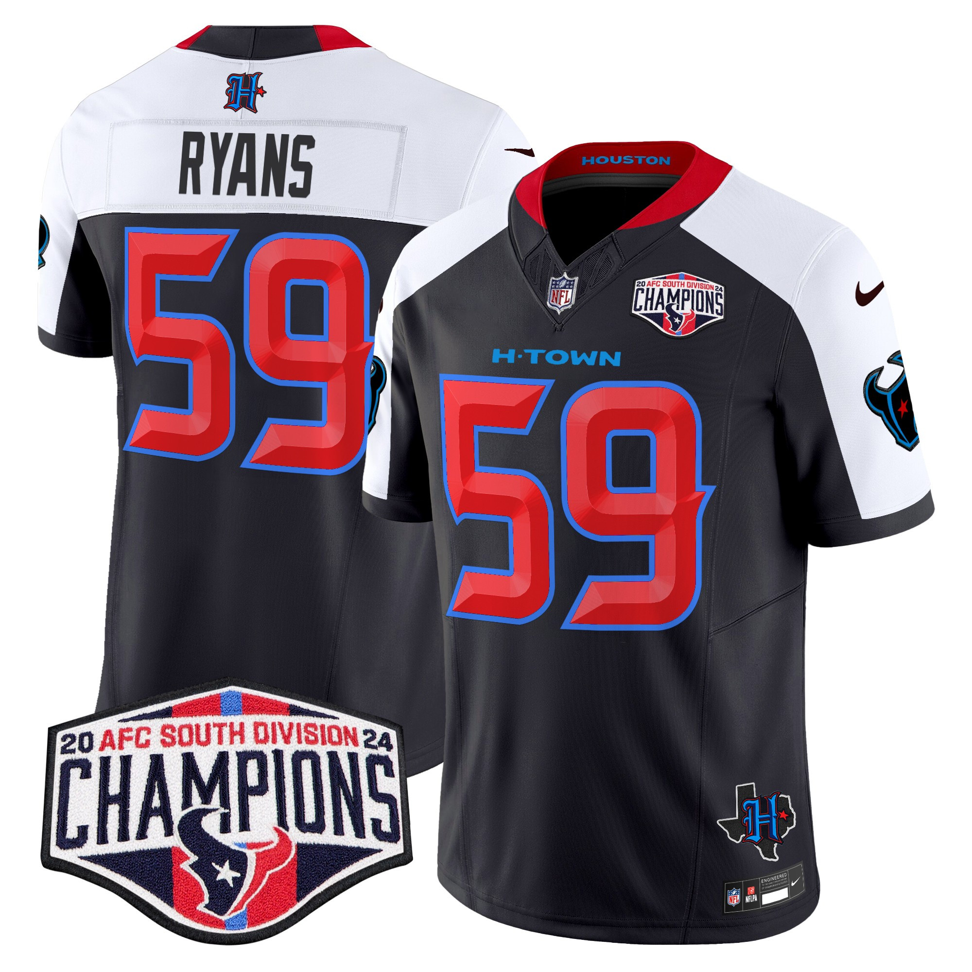Men's DeMeco Ryans Houston Texans 2024 AFC South Division Champions Patch Vapor Limited Navy Alternate Jersey - All Stitched